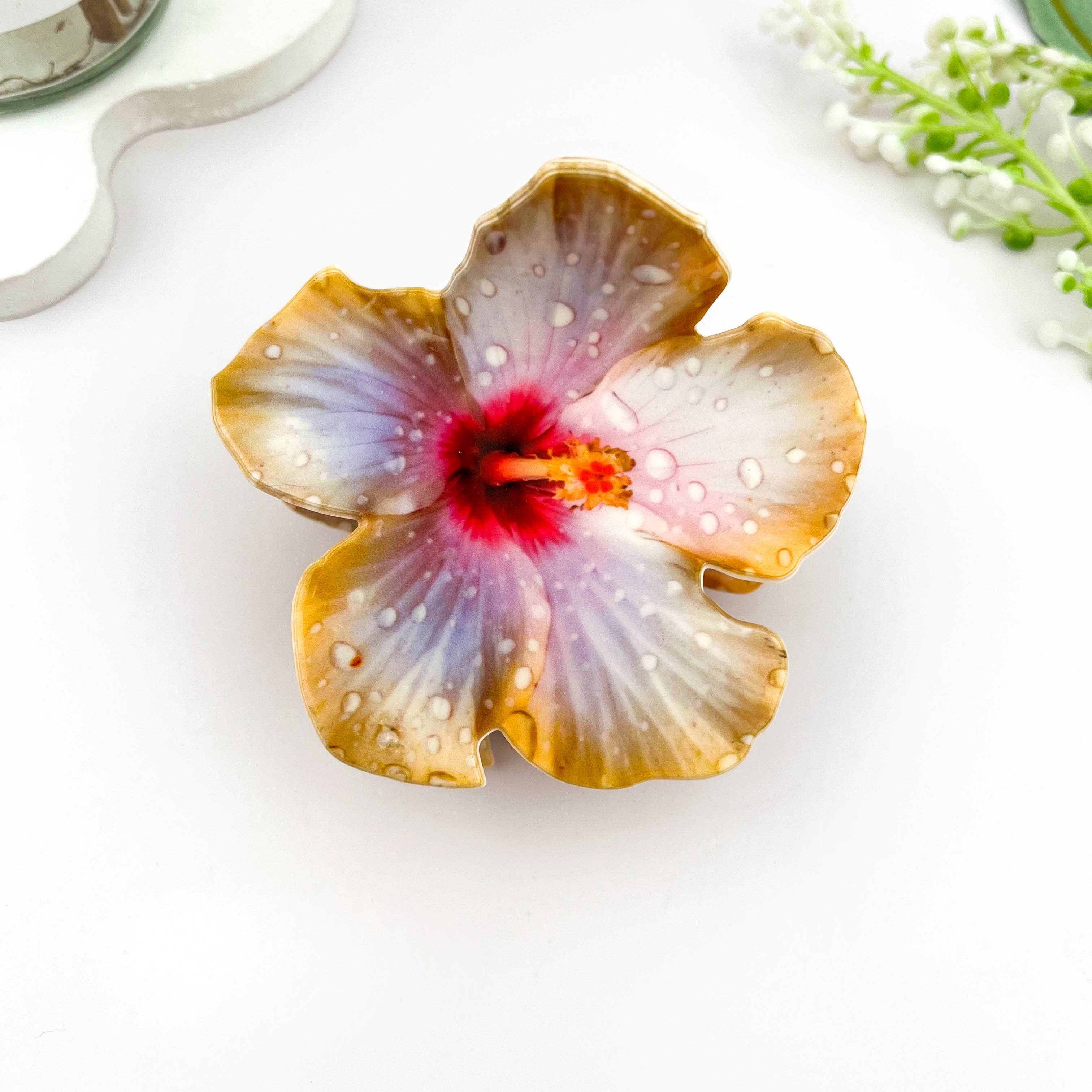 Vibrant Hibiscus Floral Print Hair Claw Clip: Light Blue