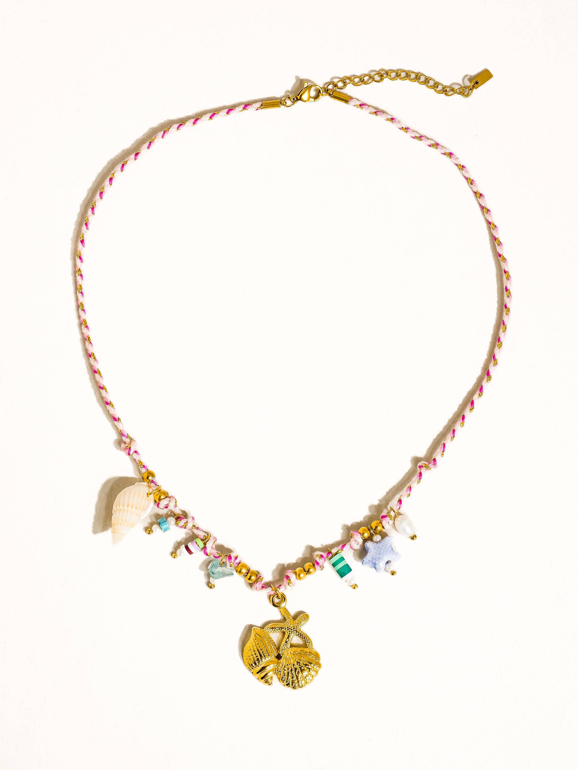 Masséna 18K Gold Non-Tarnish Summer Rope Charm Necklace: Pink