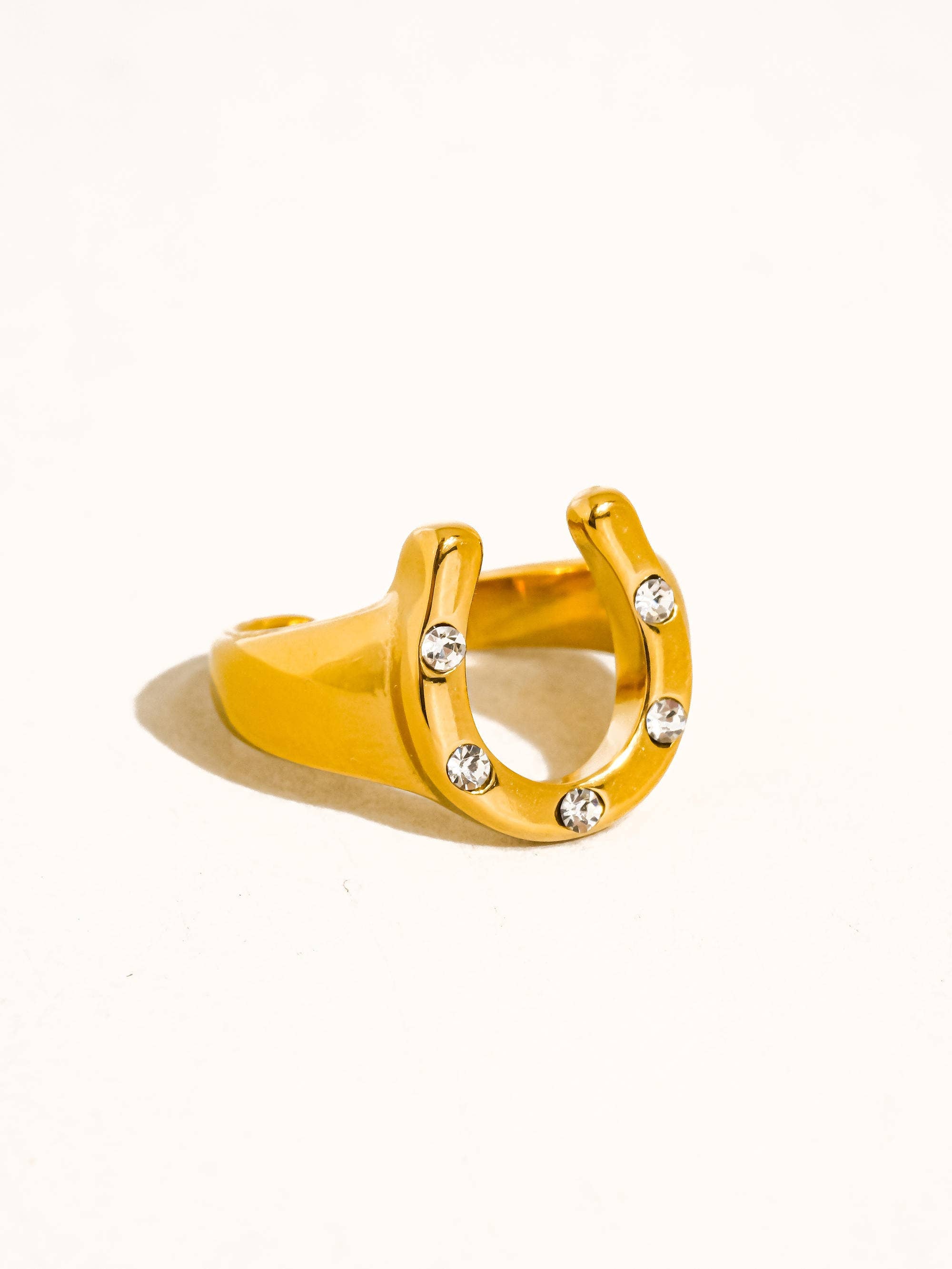 18K Gold Non-Tarnish CZ Horseshoe Ring: Yellow Gold / Maevric-Large