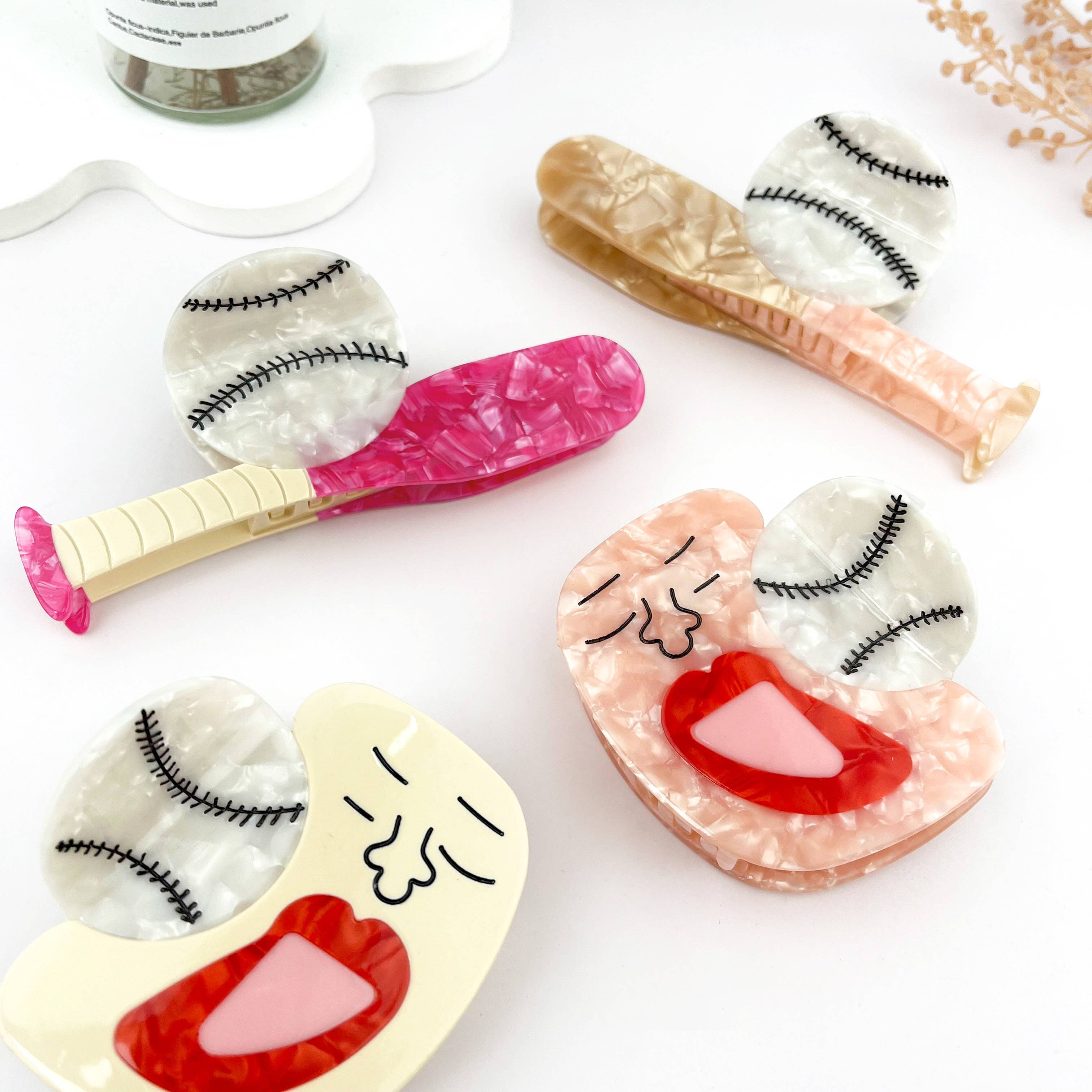 Baseball Glove Hair Clip & Baseball Bat Acetate Hair Clip: E