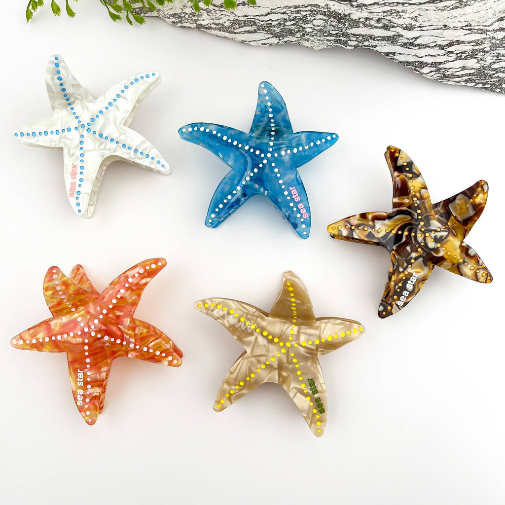 🌊 Starfish Acetate Hair Claw – Coastal Charm Clip 🐚
: White