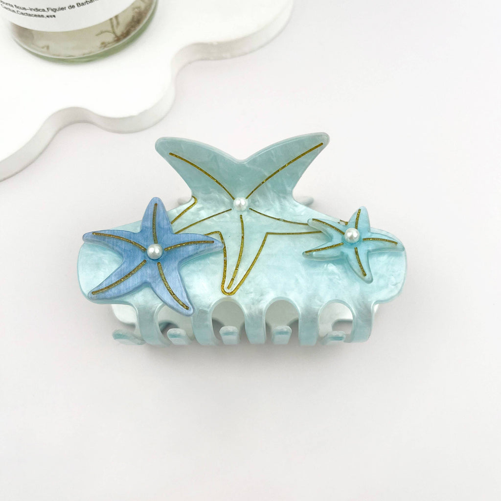 Iridescent Pearl Starfish Hair Claw Clip – Ocean Fantasy: Purple / Small