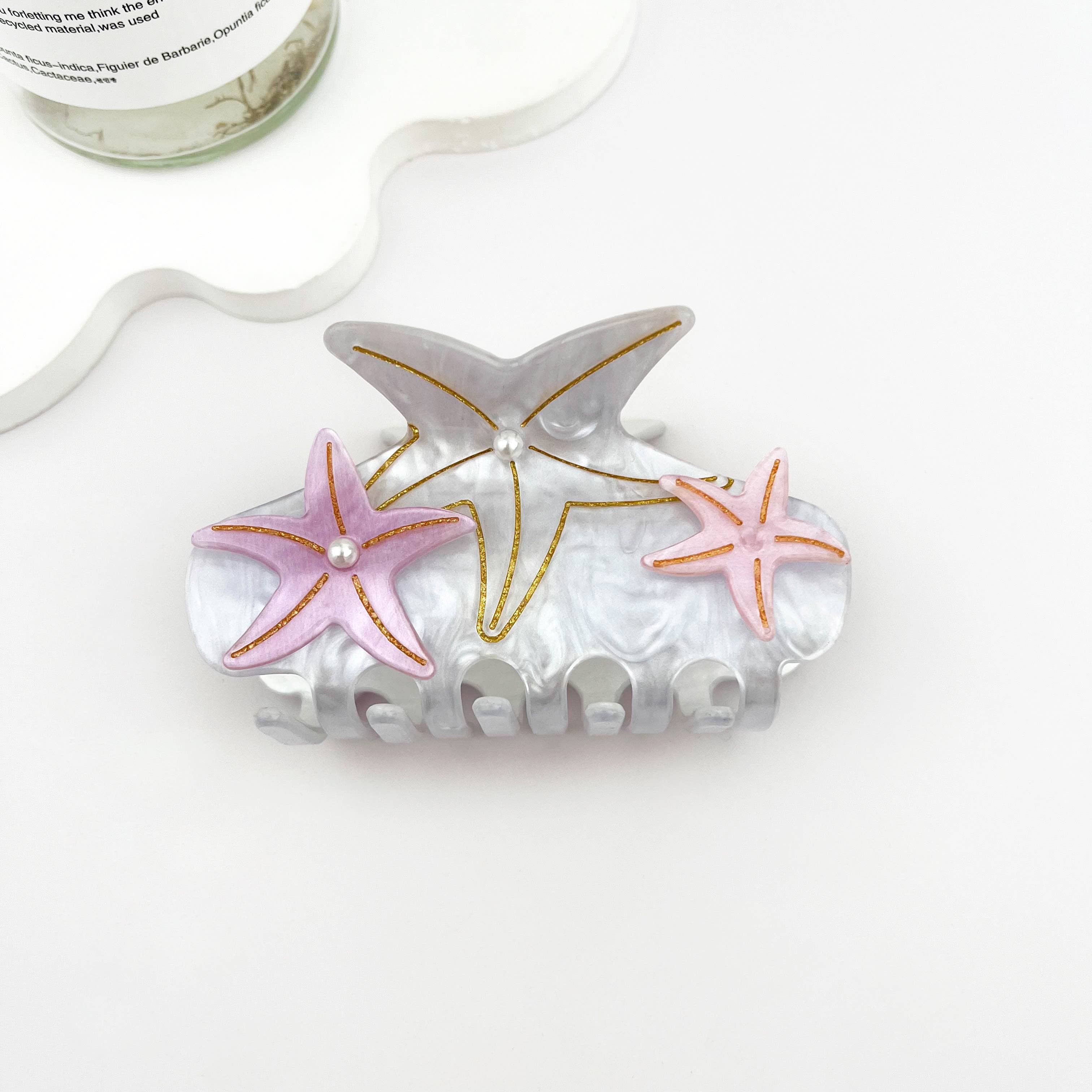 Iridescent Pearl Starfish Hair Claw Clip – Ocean Fantasy: Purple / Small