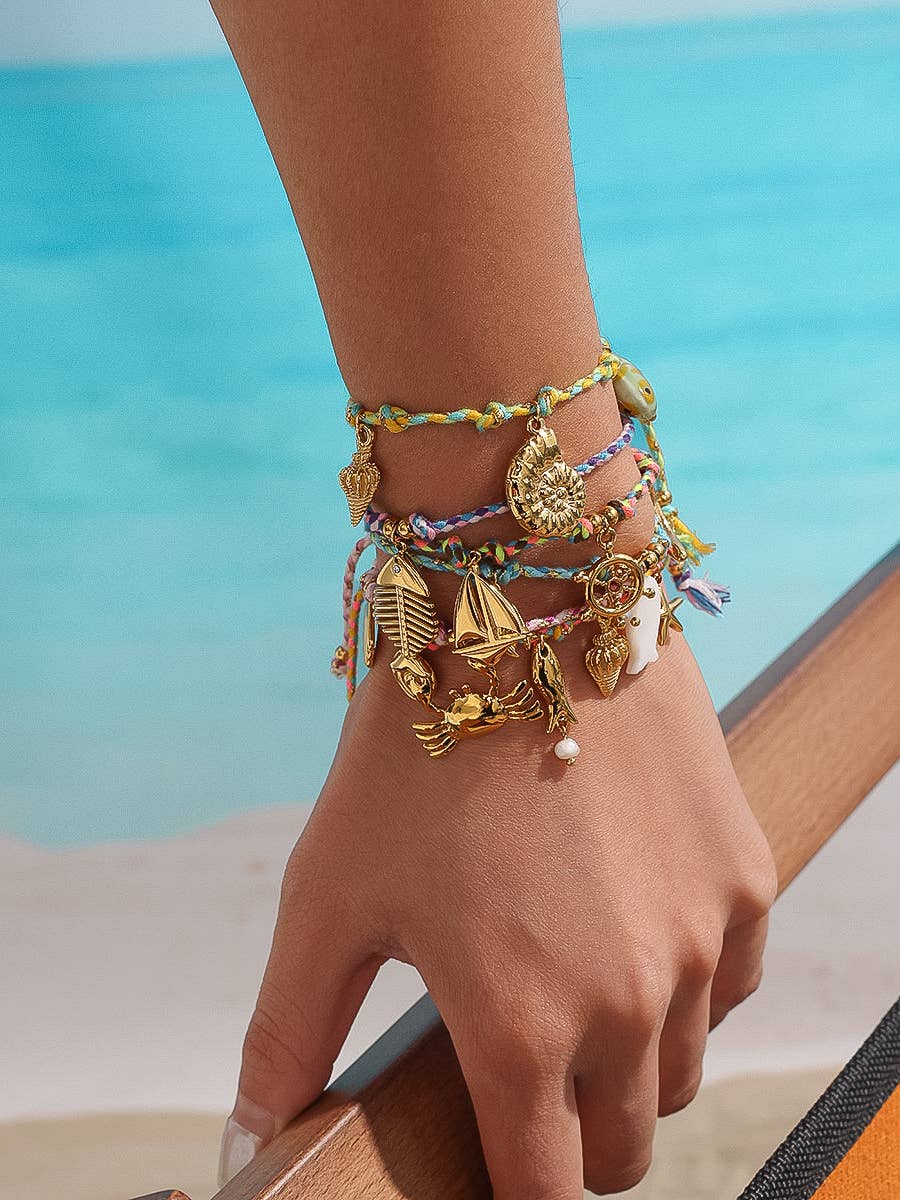 Menton 18K Gold Non-Tarnish Summer Rope Charm Bracelet: Green