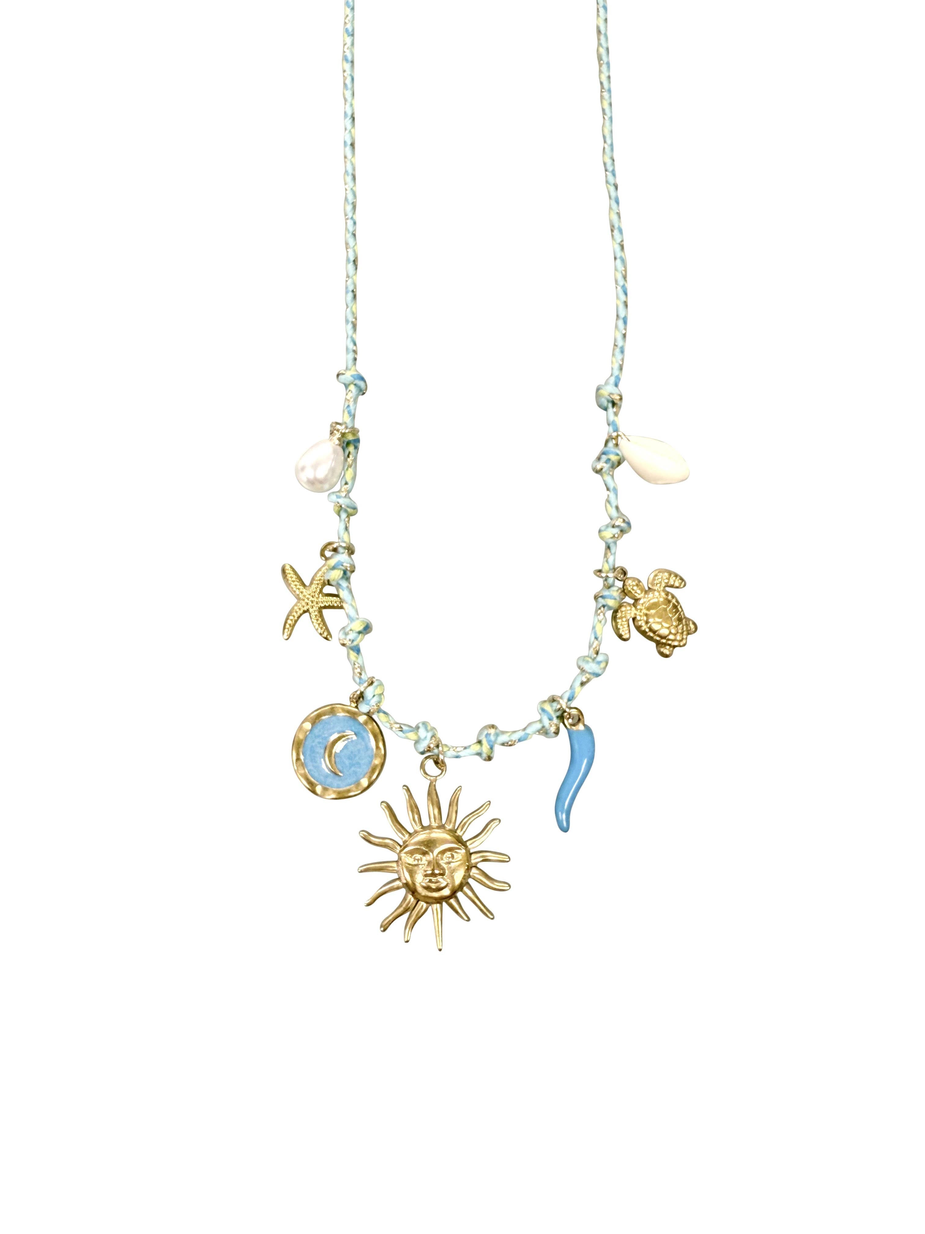 Sunny Turquoise Coin Charm Necklace