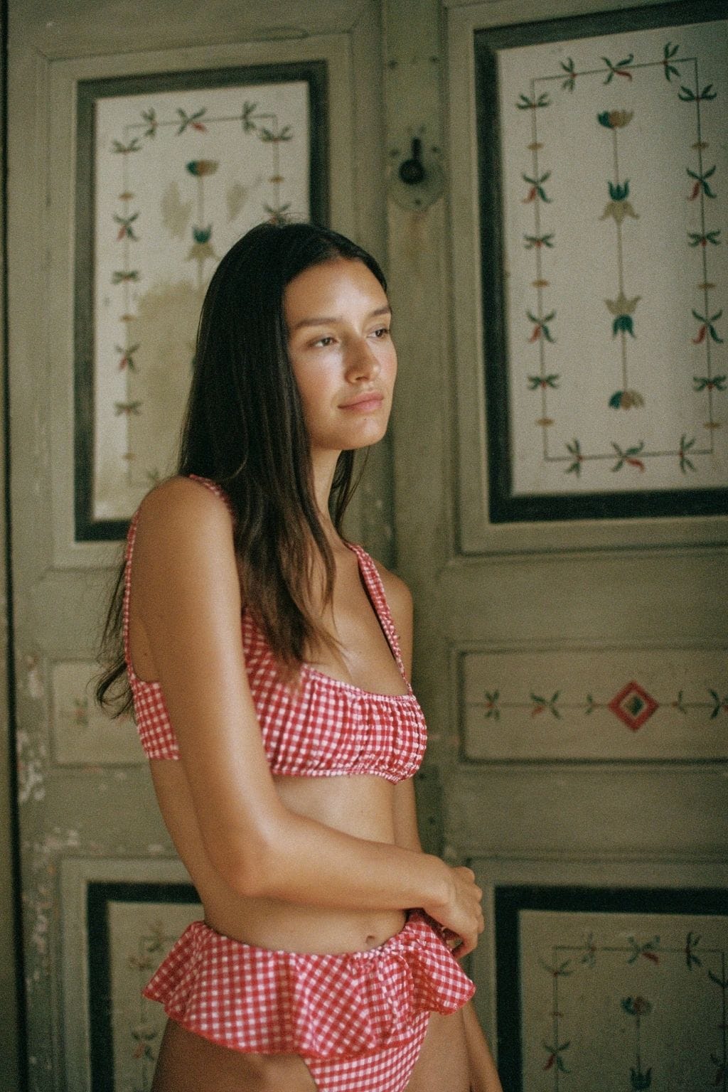 Red Micro Gingham Zoe Bikini Top
