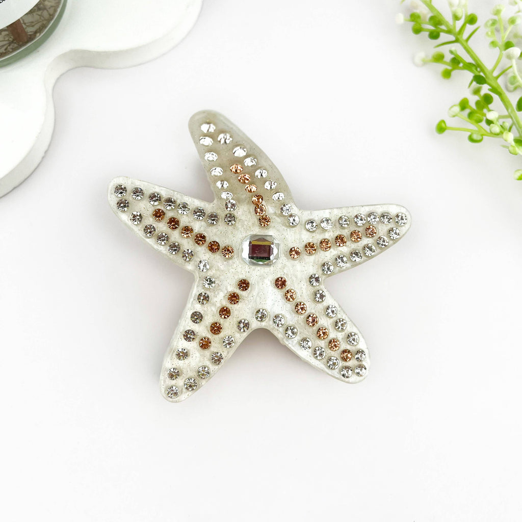 Delicate Rhinestone Starfish Acetate Hair Claw Clip: White