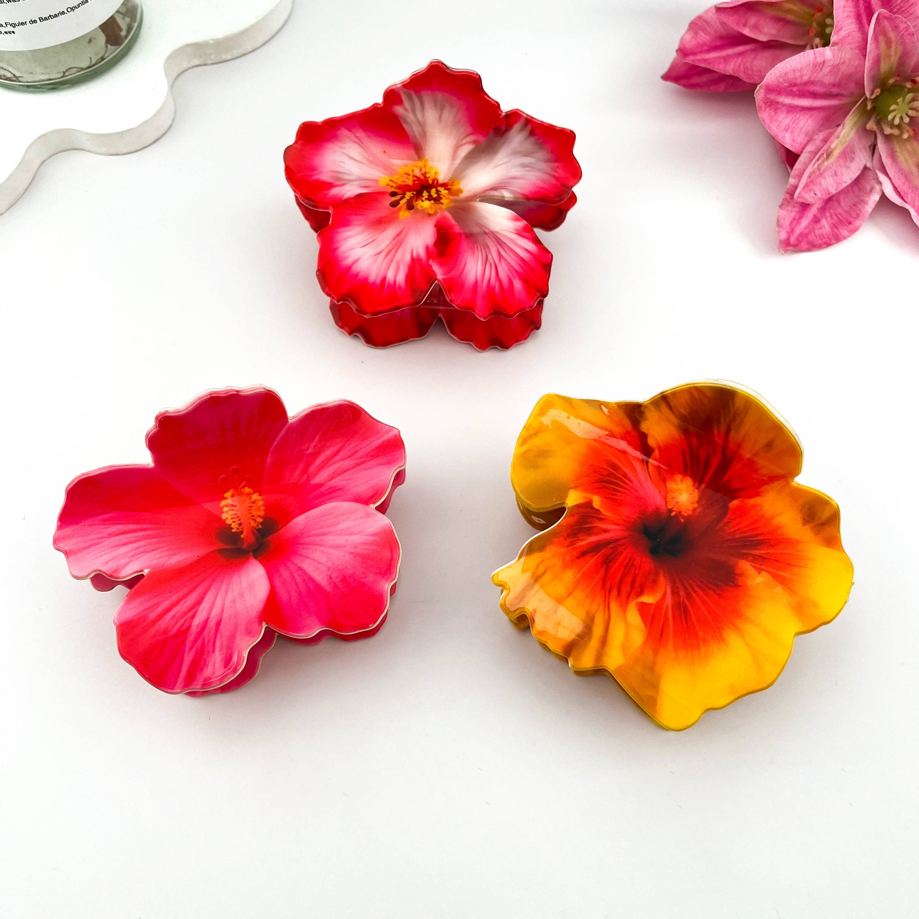 Vibrant Hibiscus Floral Print Hair Claw Clip: Light Blue
