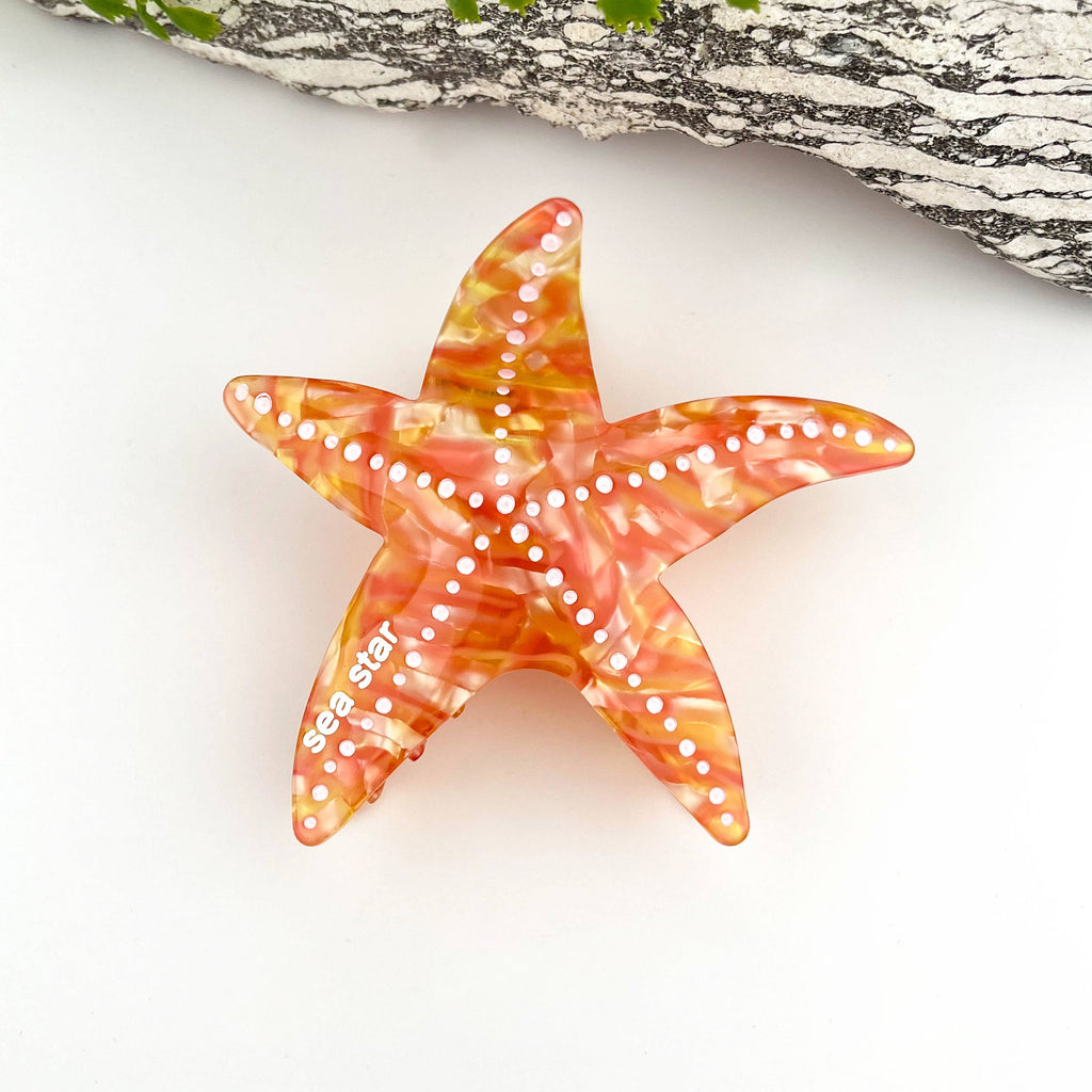 🌊 Starfish Acetate Hair Claw – Coastal Charm Clip 🐚
: White