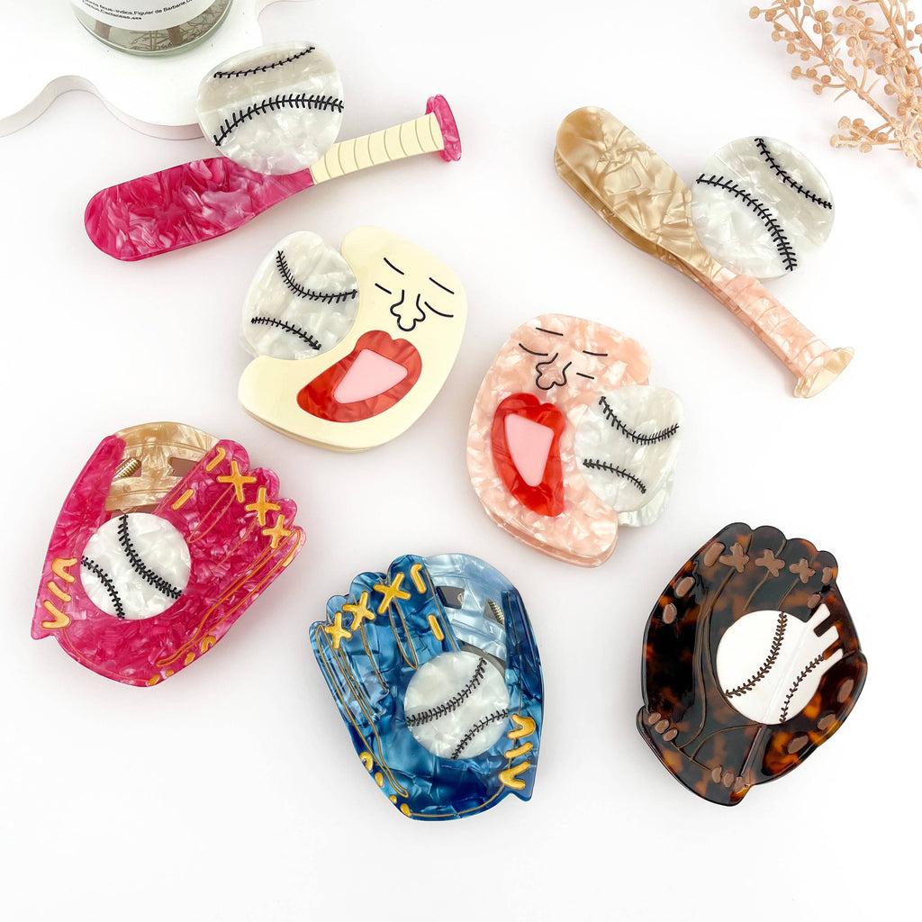 Baseball Glove Hair Clip & Baseball Bat Acetate Hair Clip: E