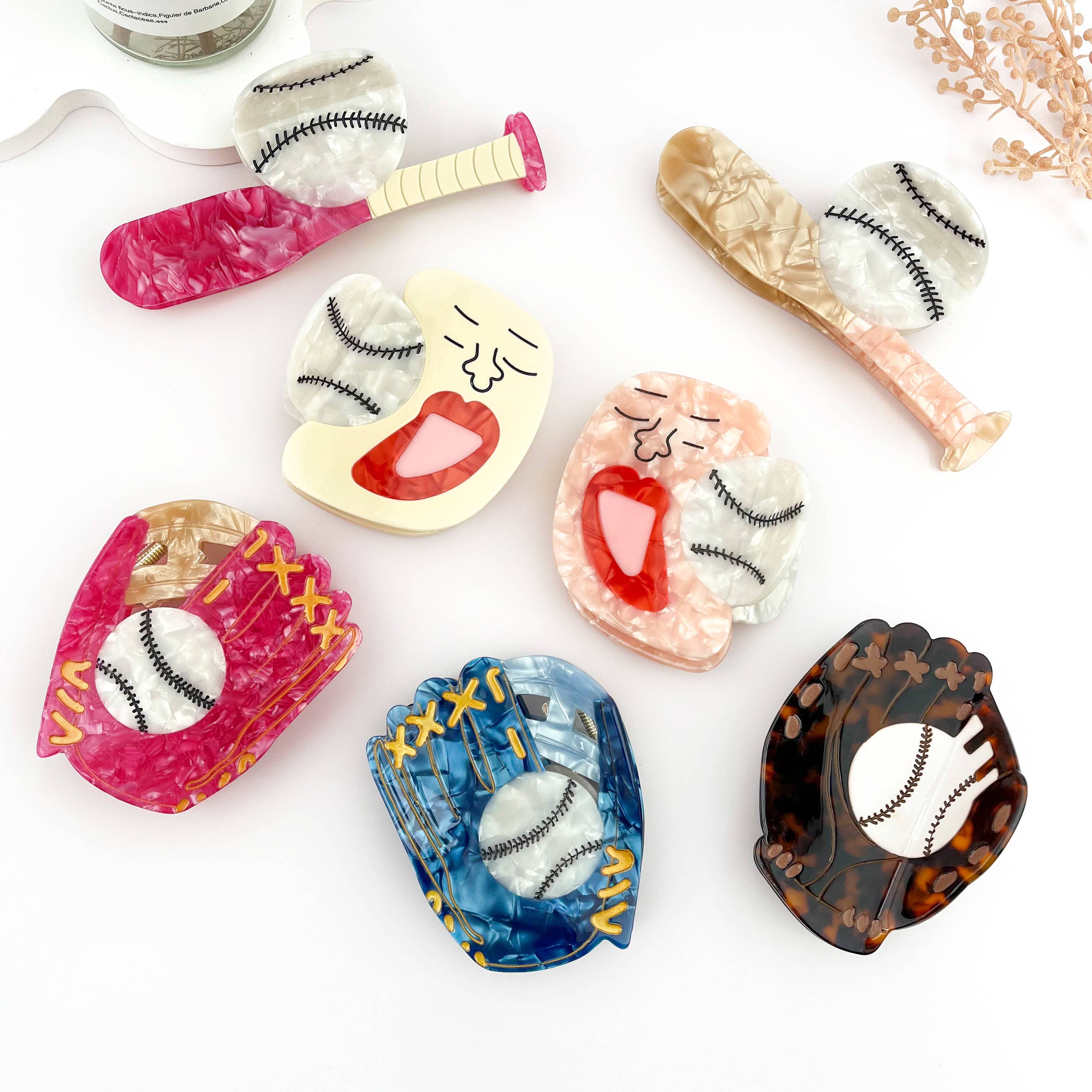 Baseball Glove Hair Clip & Baseball Bat Acetate Hair Clip: E