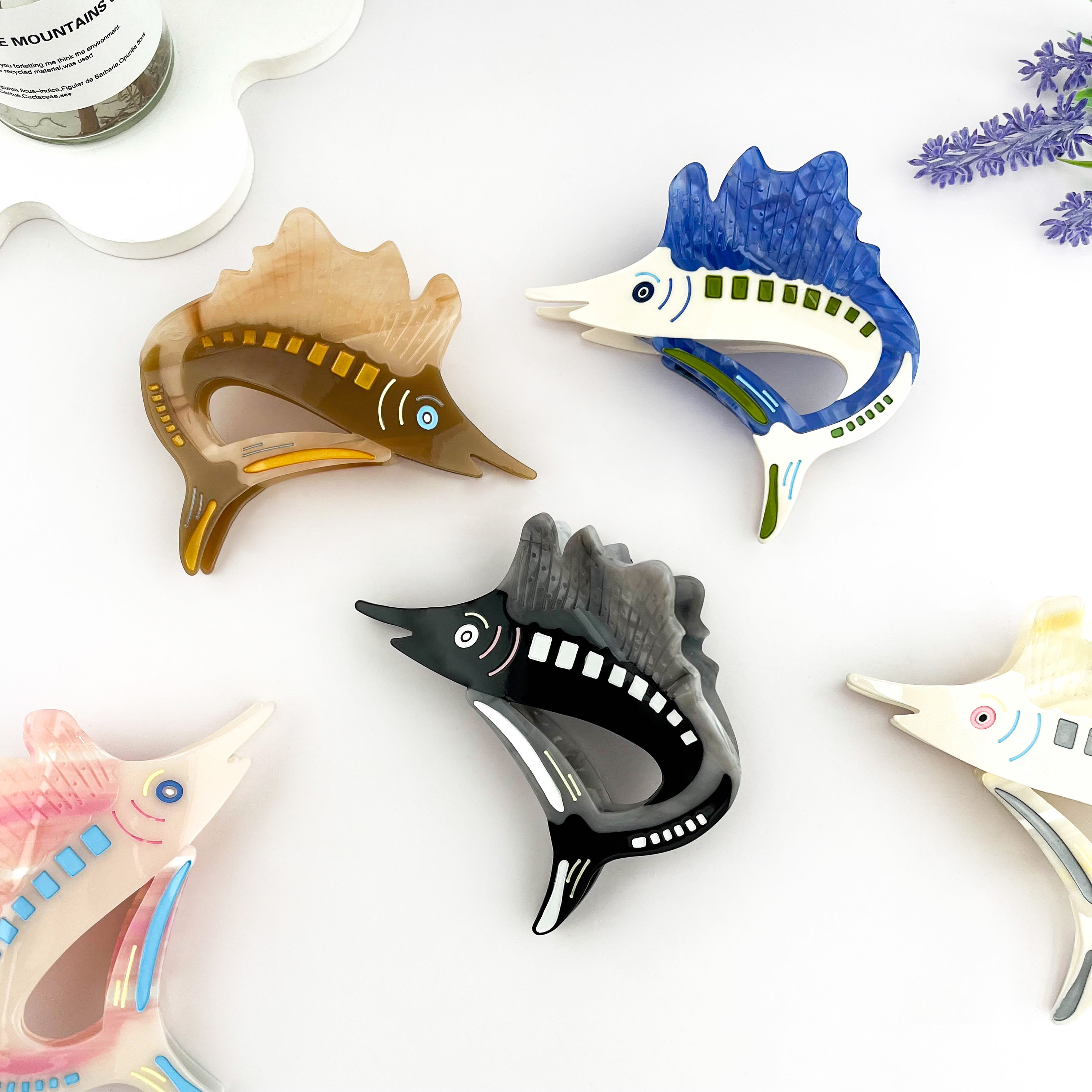 Jumping Garfish Acetate Hair Claw Clip, Marlin Hair Clip: Blue