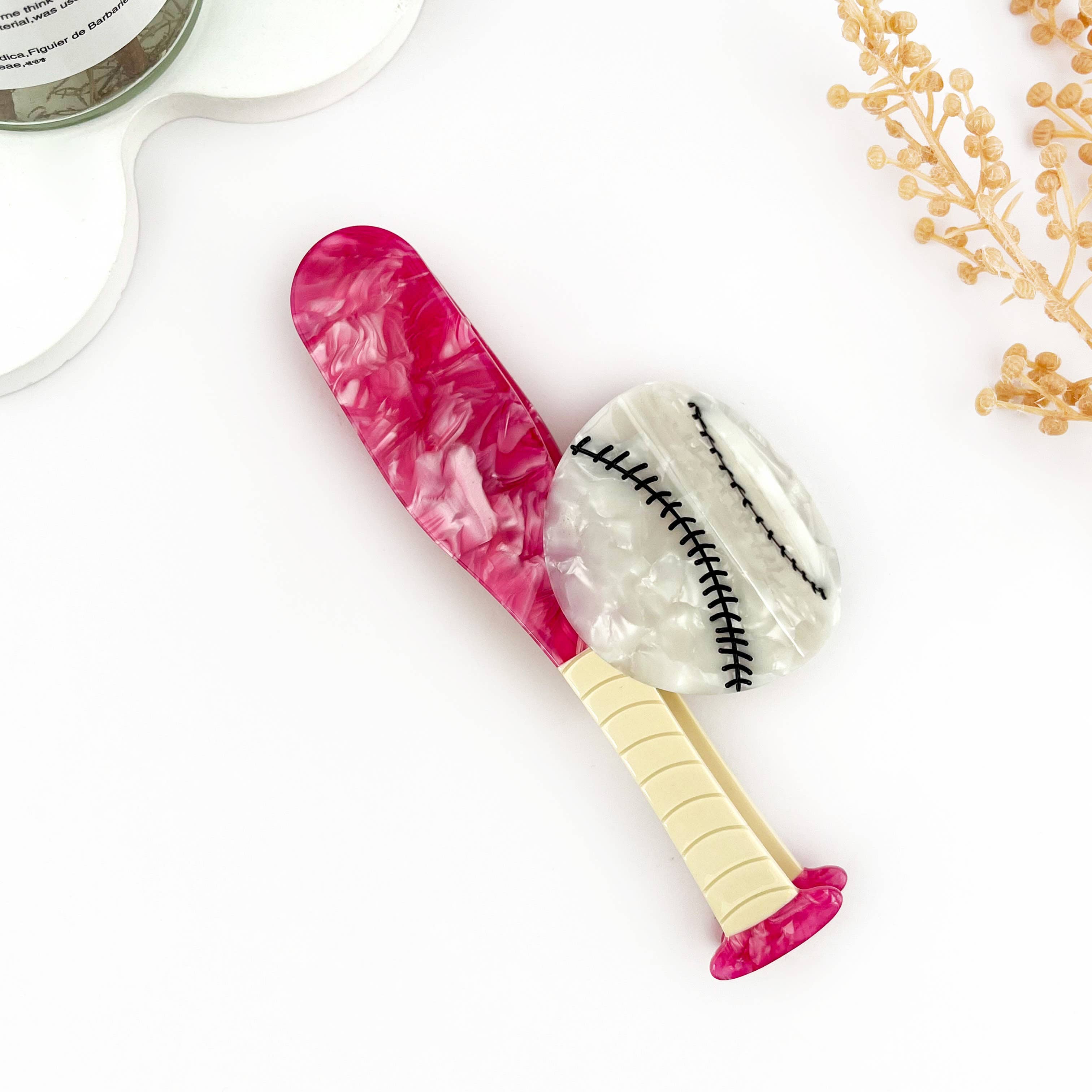 Baseball Glove Hair Clip & Baseball Bat Acetate Hair Clip: E