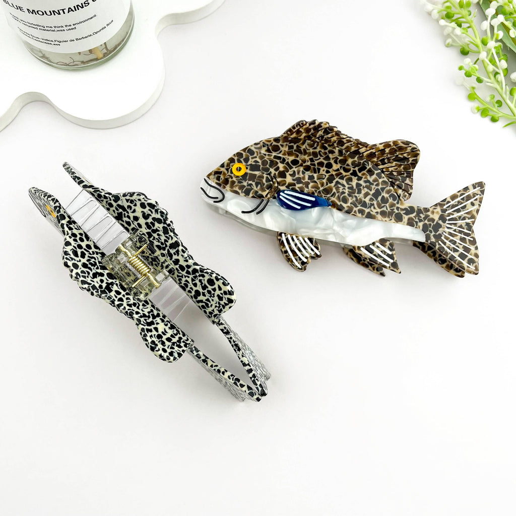 Grouper Fish Ocean Animal Acetate Summer Hair Claw Clip: Brown