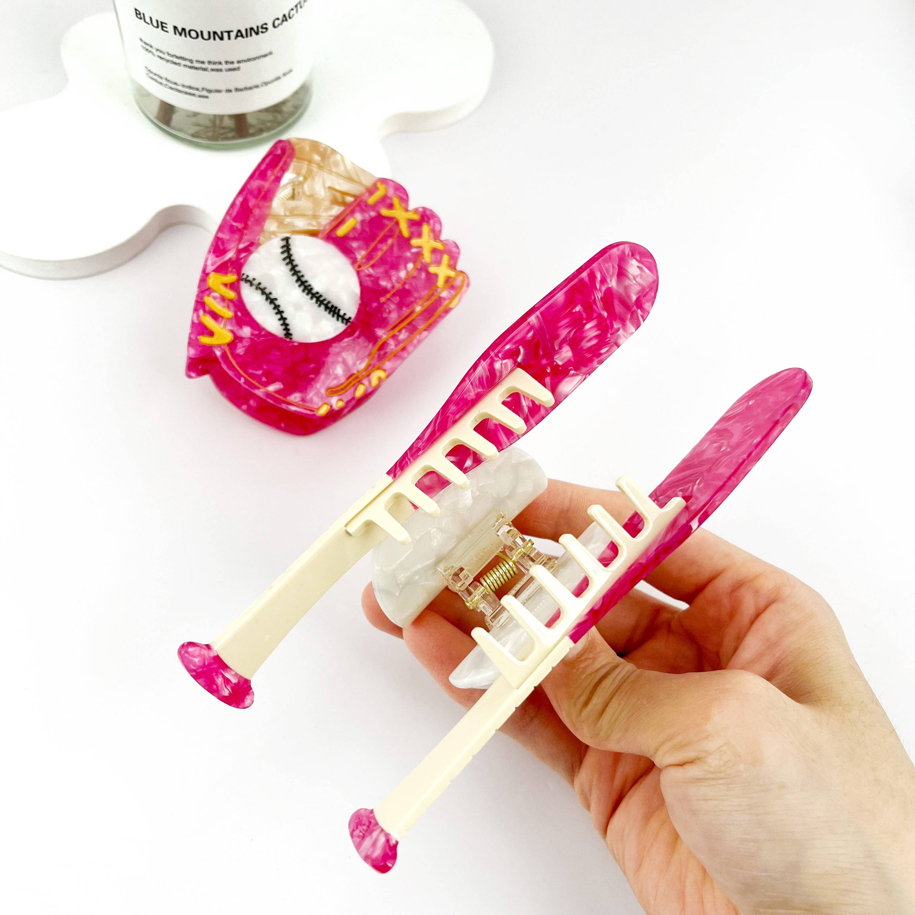 Baseball Glove Hair Clip & Baseball Bat Acetate Hair Clip: E