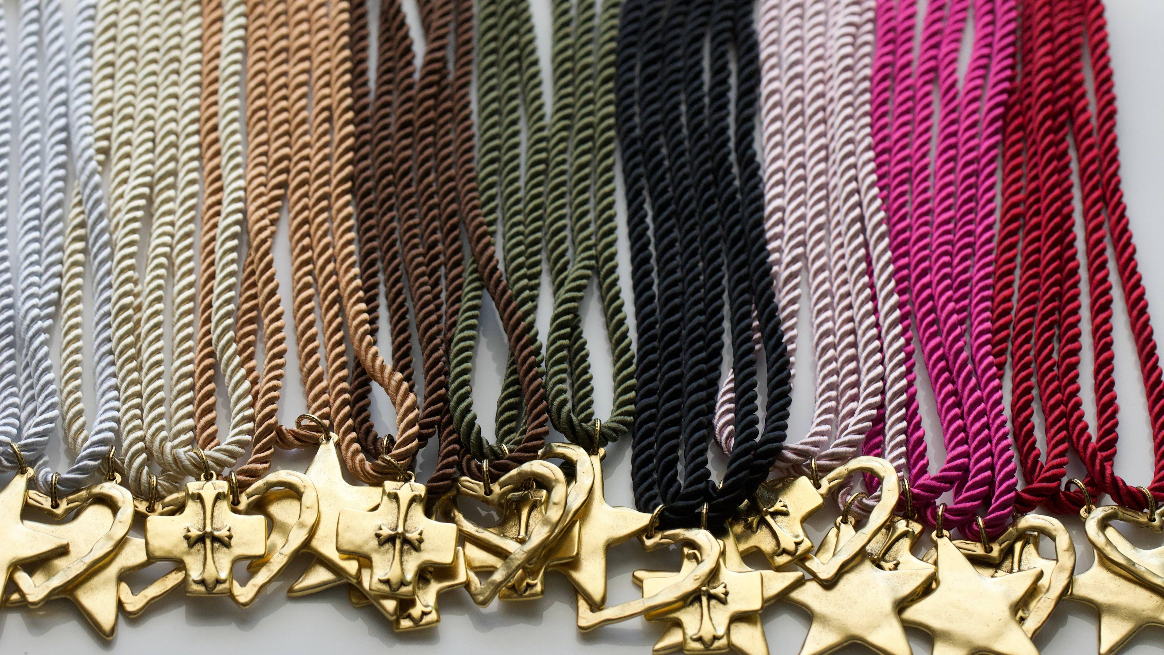 Silk Cord Pendant Necklace – Gold Star, Heart, or Cross: Noir – Star Pendant (Black)