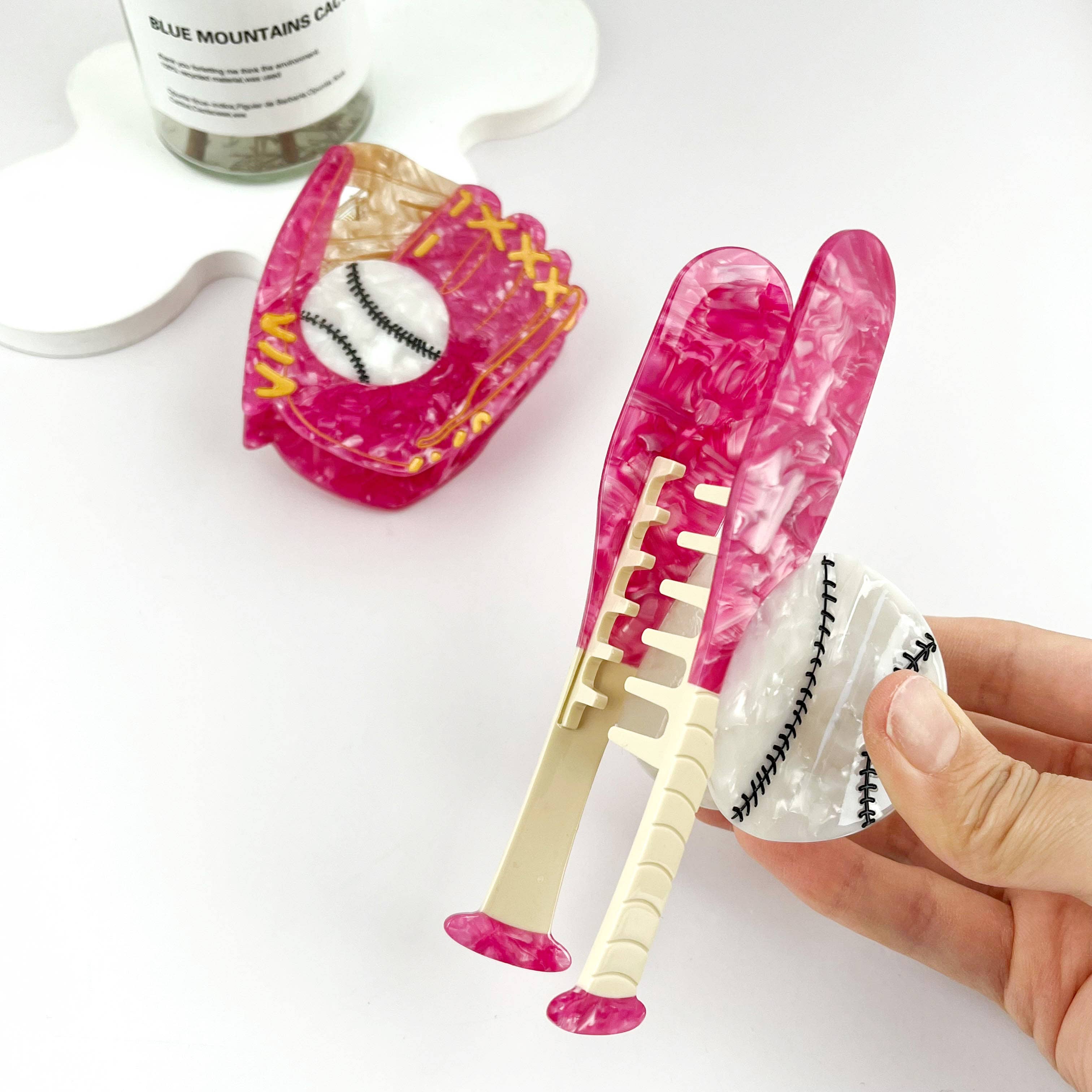 Baseball Glove Hair Clip & Baseball Bat Acetate Hair Clip: E