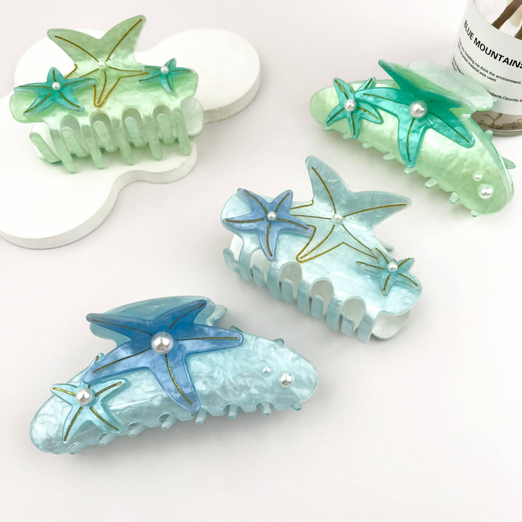 Iridescent Pearl Starfish Hair Claw Clip – Ocean Fantasy: Purple / Small