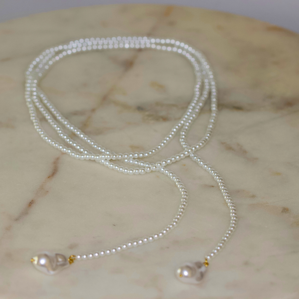 Wrap Pearl Lariat Necklace | Necklace – 48” Glass Pearl Lariat