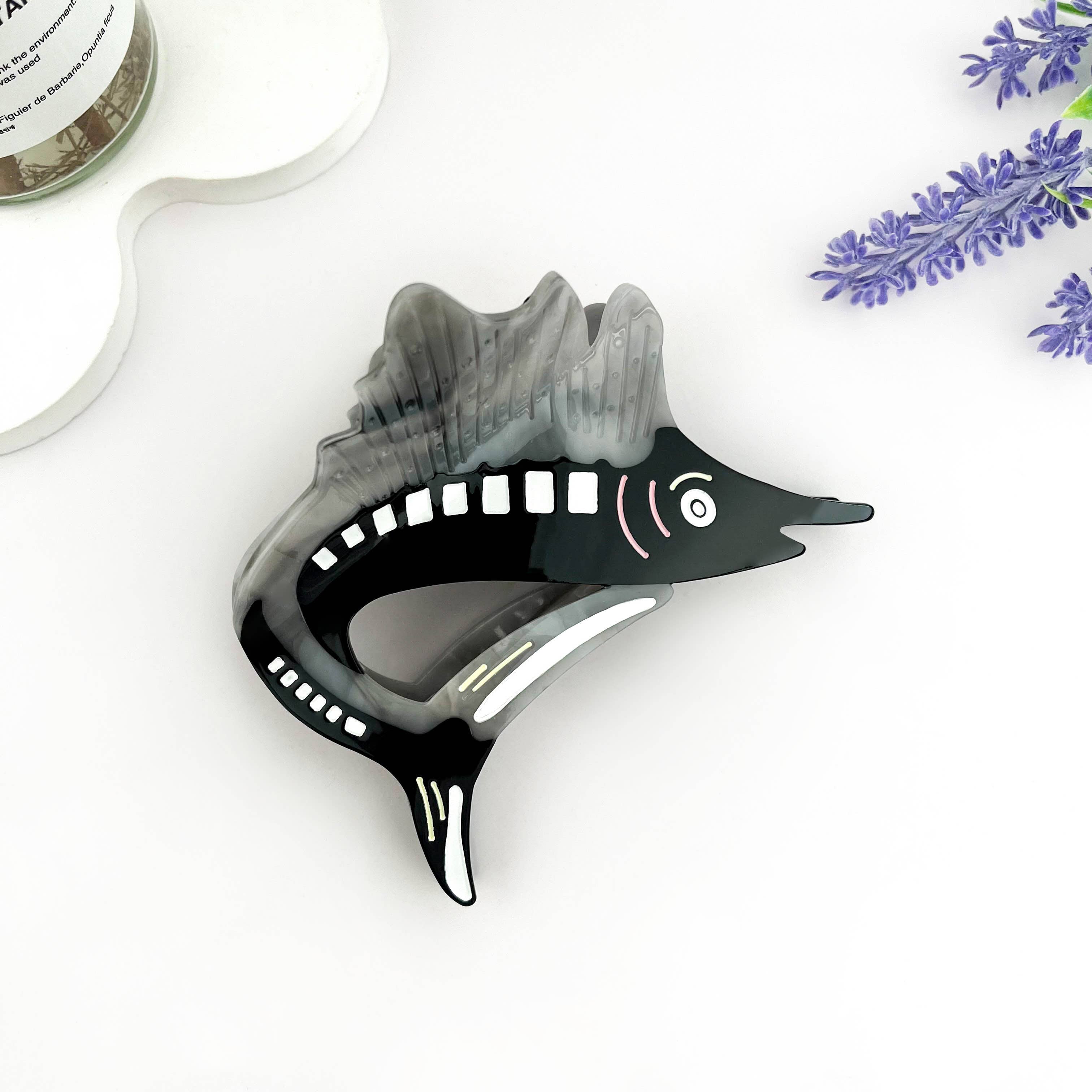 Jumping Garfish Acetate Hair Claw Clip, Marlin Hair Clip: Pink