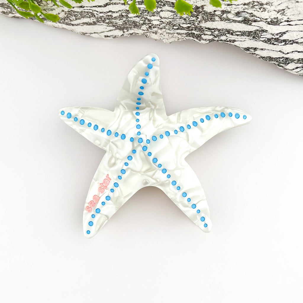 🌊 Starfish Acetate Hair Claw – Coastal Charm Clip 🐚
: White