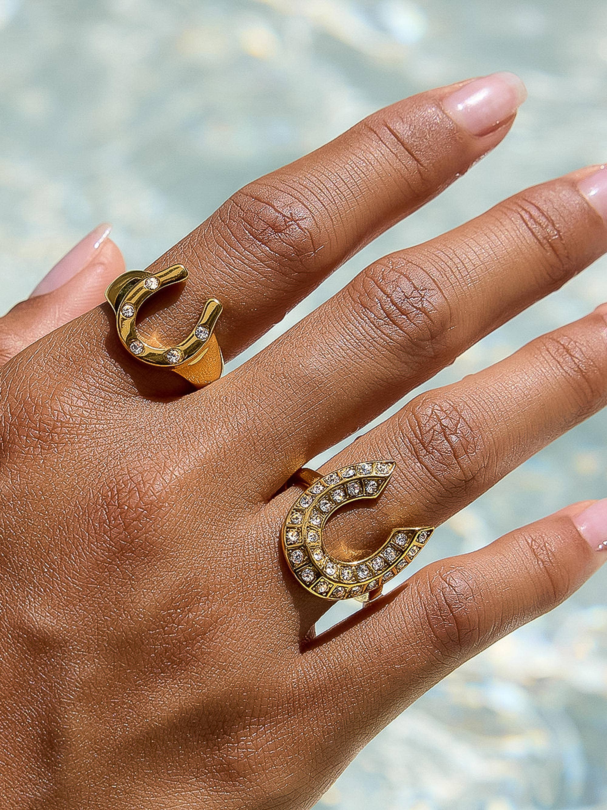 18K Gold Non-Tarnish CZ Horseshoe Ring: Yellow Gold / Rovanic-Small