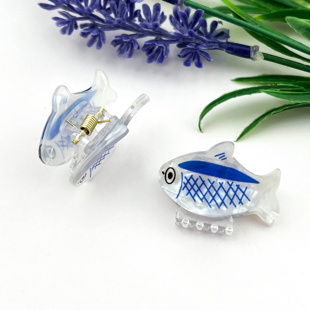 Mini Sardine Fish Acrylic Hair Claw Clip: Blue
