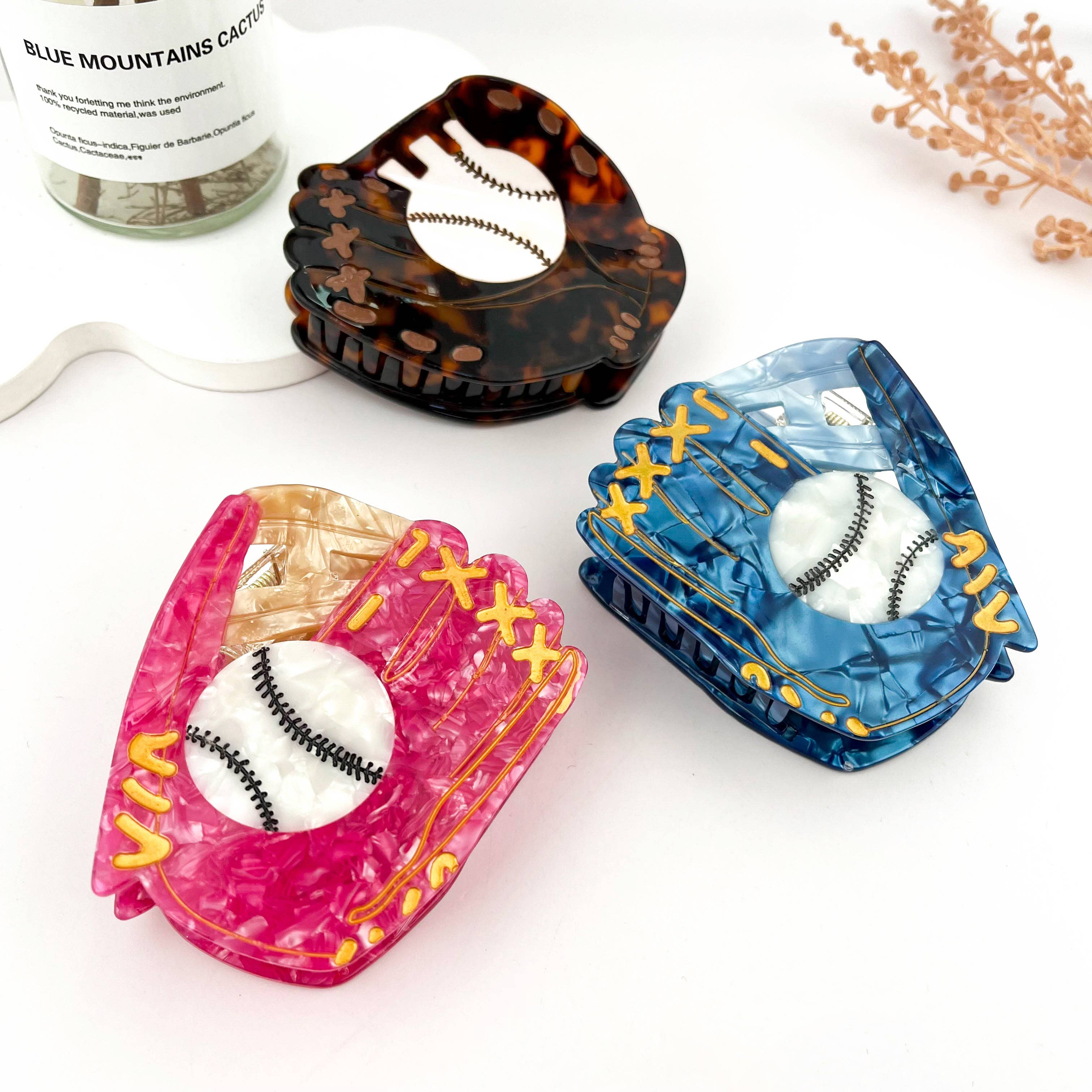 Baseball Glove Hair Clip & Baseball Bat Acetate Hair Clip: E