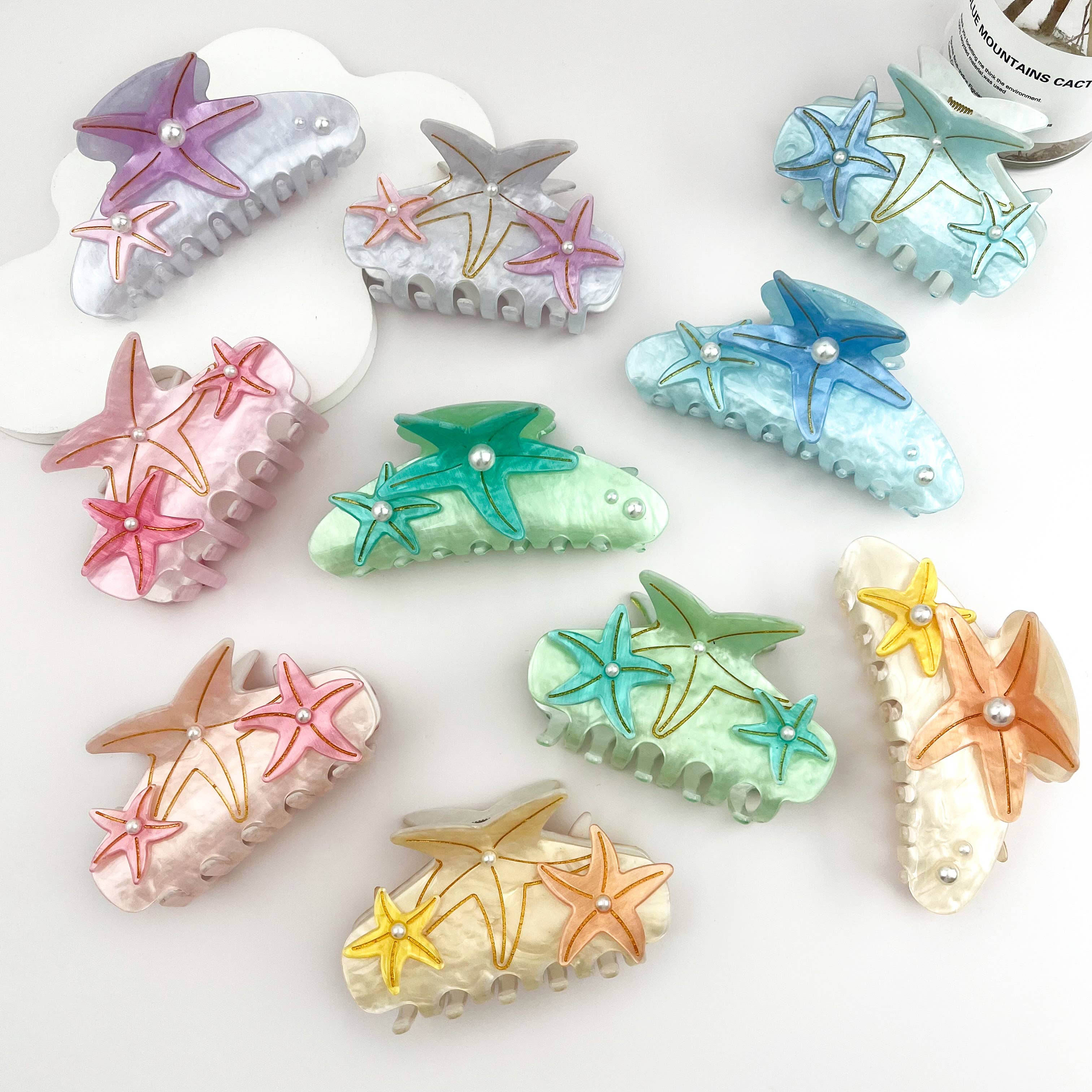 Iridescent Pearl Starfish Hair Claw Clip – Ocean Fantasy: Purple / Small