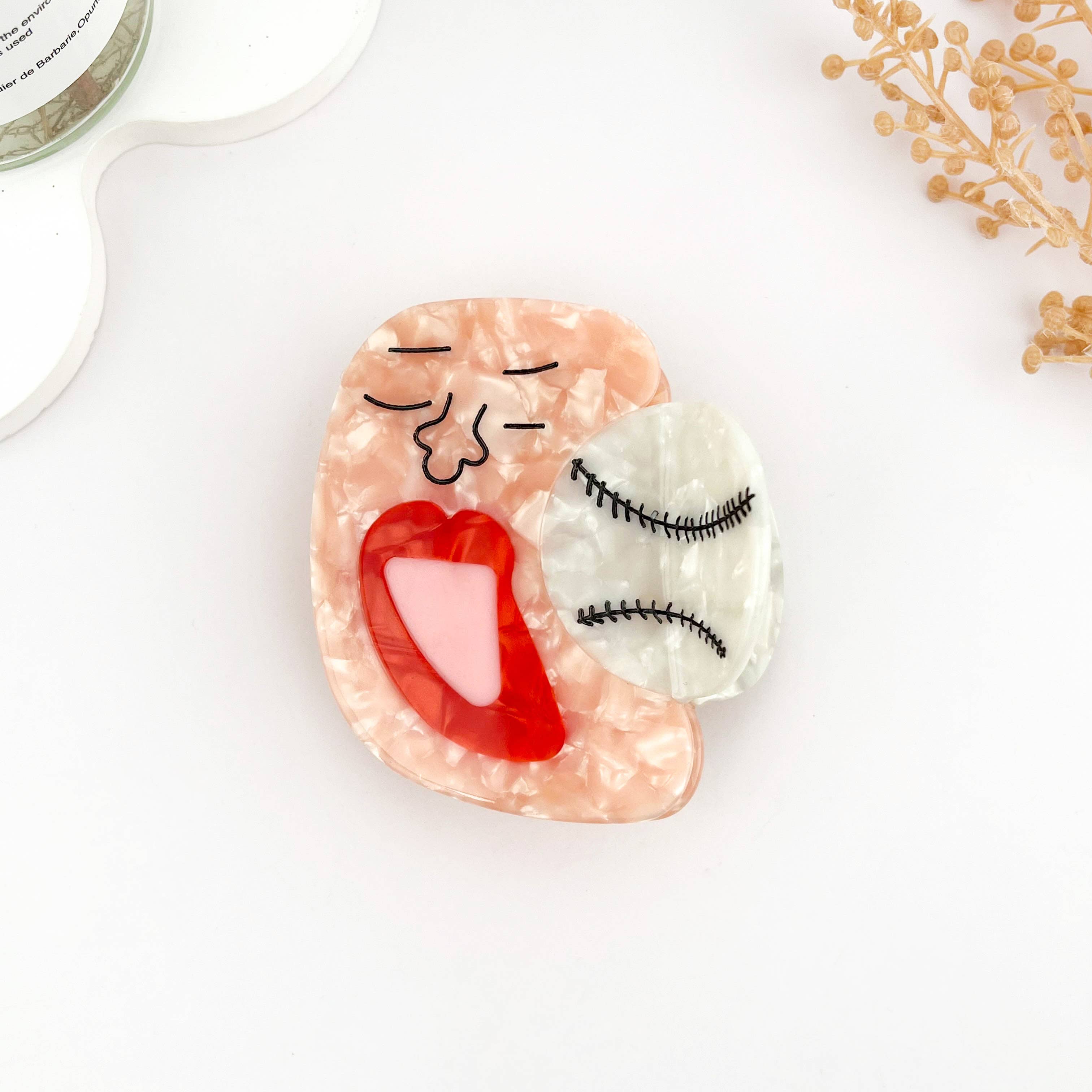 Baseball Glove Hair Clip & Baseball Bat Acetate Hair Clip: E