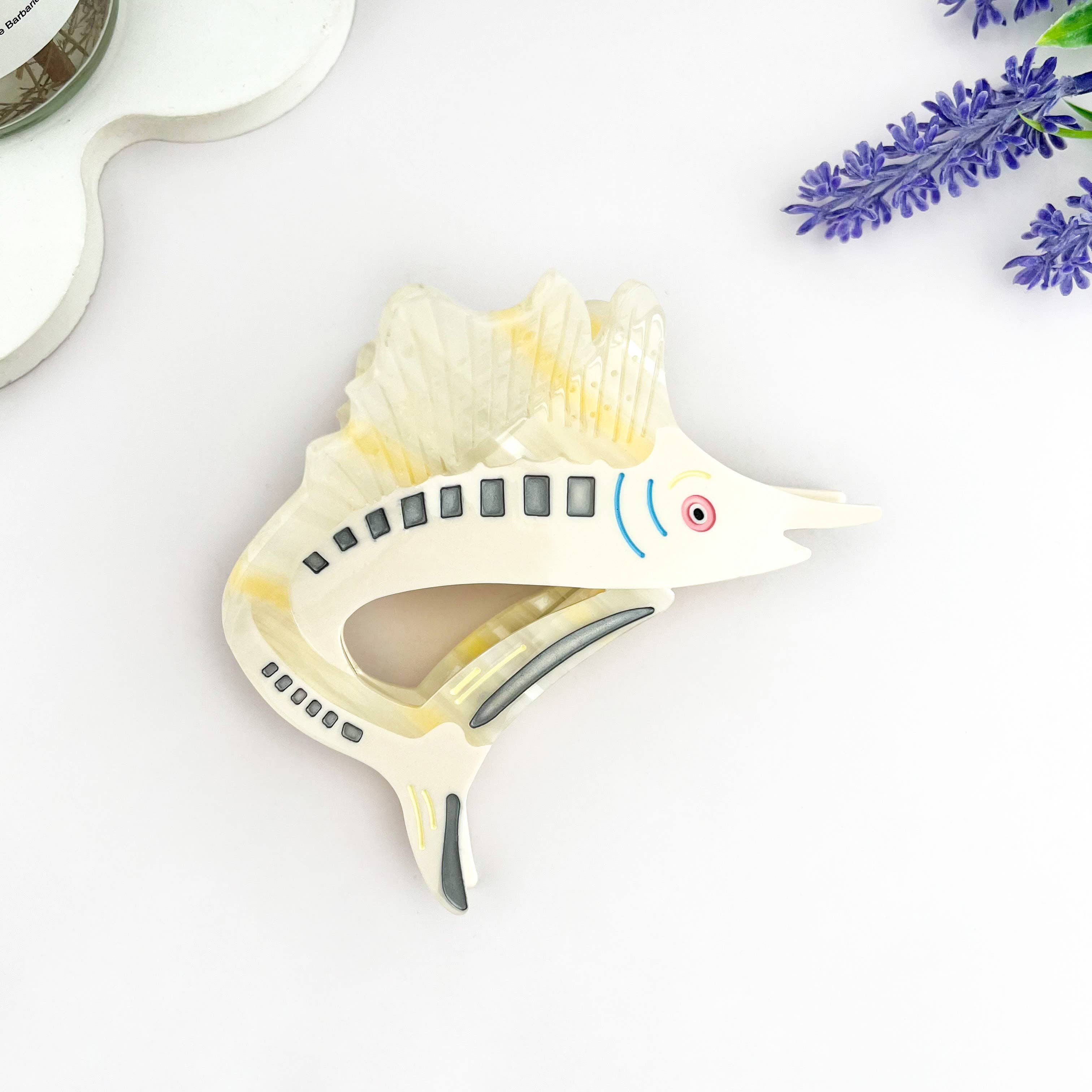 Jumping Garfish Acetate Hair Claw Clip, Marlin Hair Clip: Blue