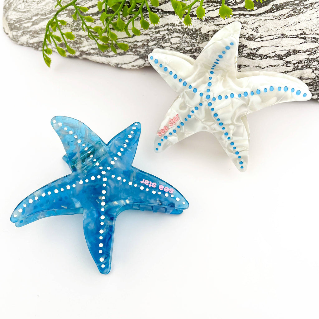 🌊 Starfish Acetate Hair Claw – Coastal Charm Clip 🐚
: White
