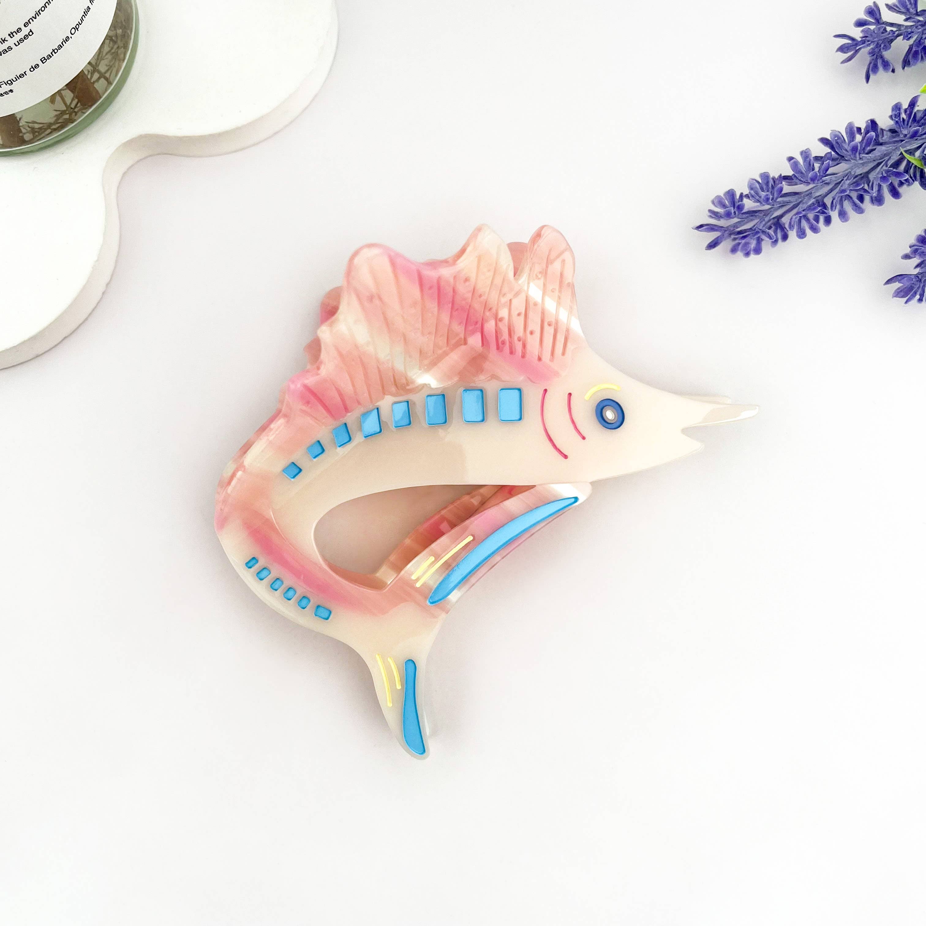 Jumping Garfish Acetate Hair Claw Clip, Marlin Hair Clip: Blue