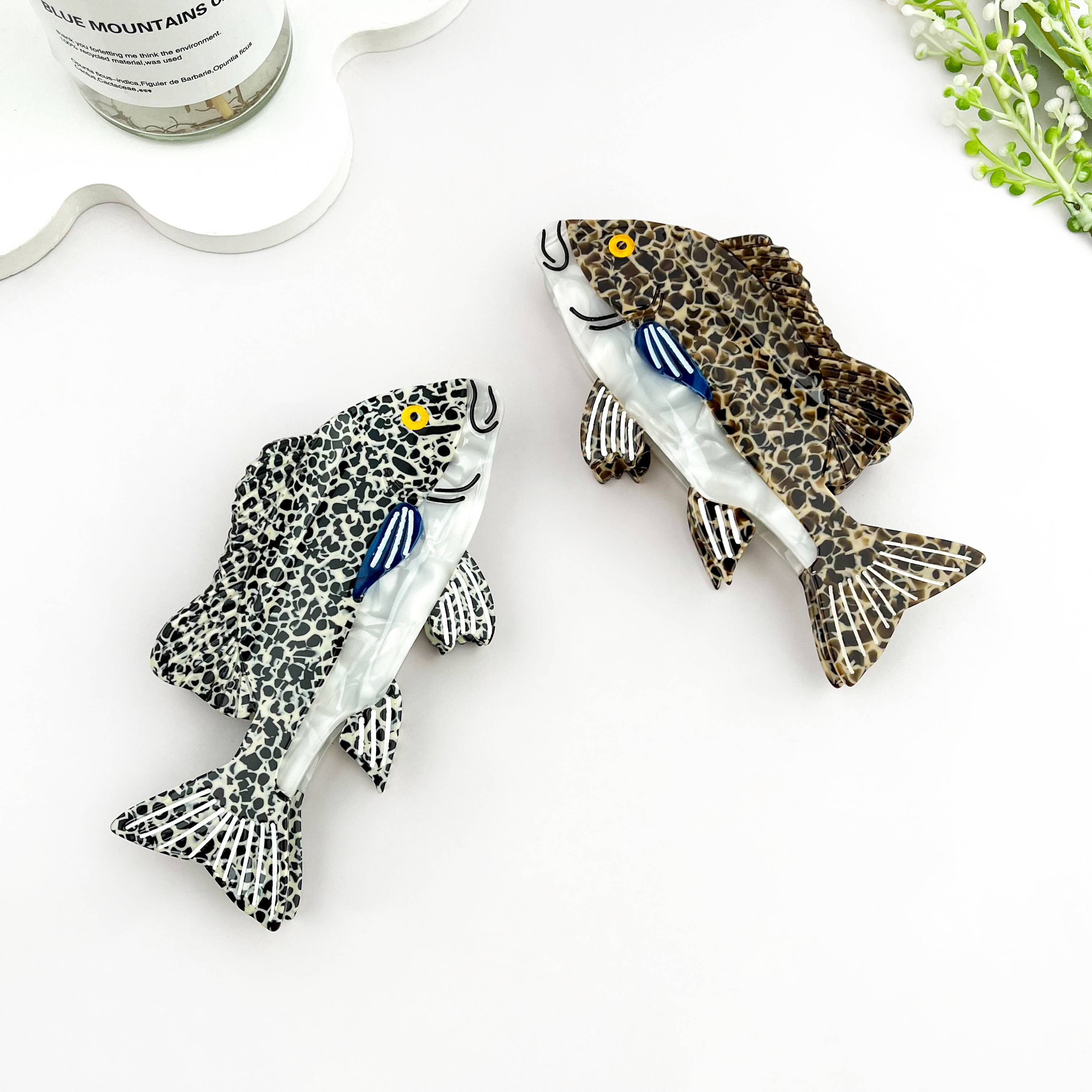 Grouper Fish Ocean Animal Acetate Summer Hair Claw Clip: Brown
