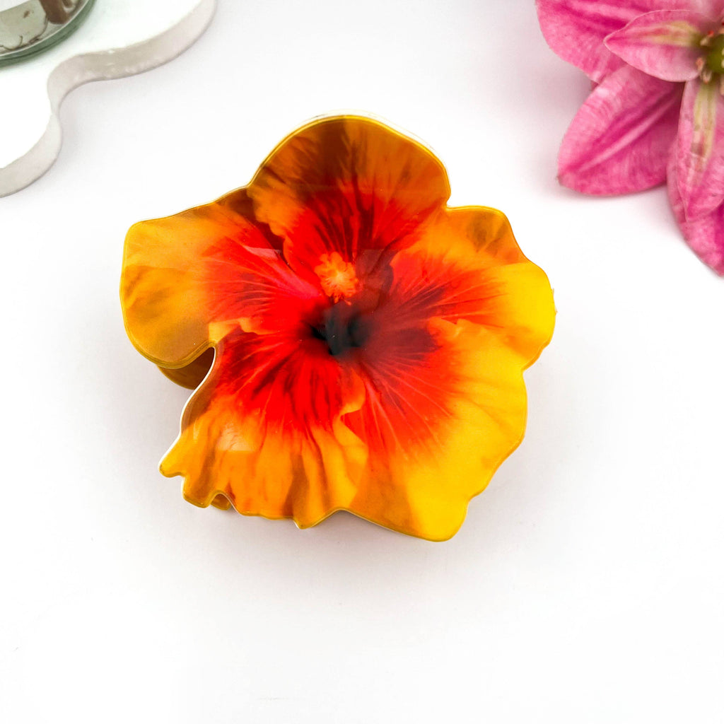 Vibrant Hibiscus Floral Print Hair Claw Clip: Light Blue