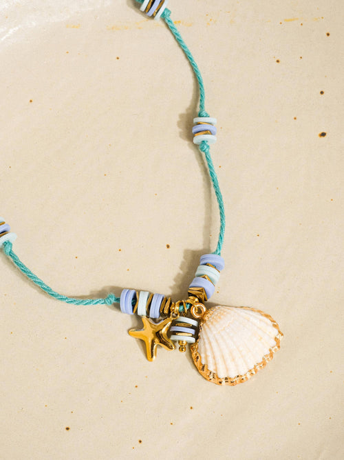 Baie 18K Gold Non-Tarnish Summer Rope Charm Necklace: Blue