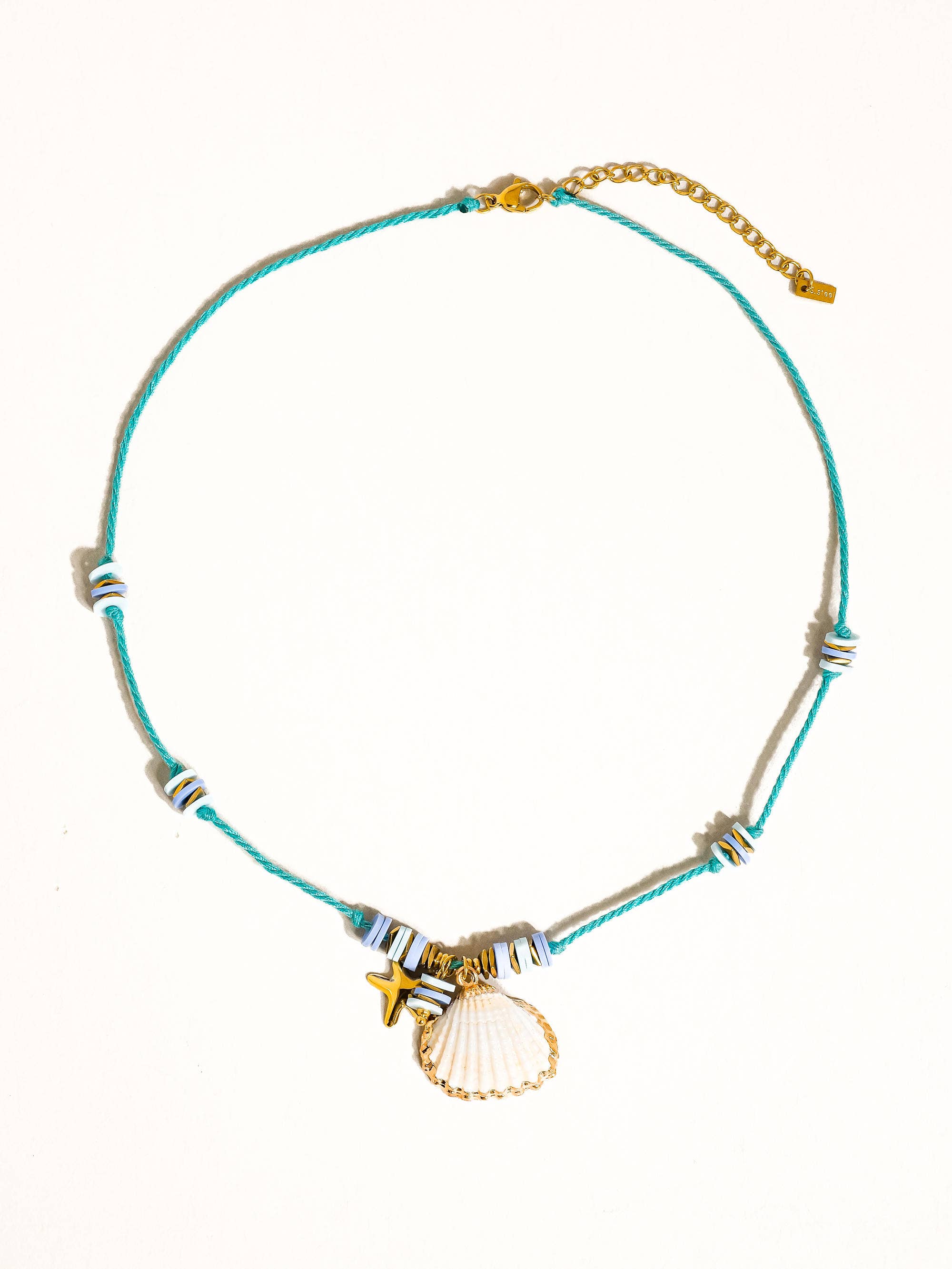 Baie 18K Gold Non-Tarnish Summer Rope Charm Necklace: Blue