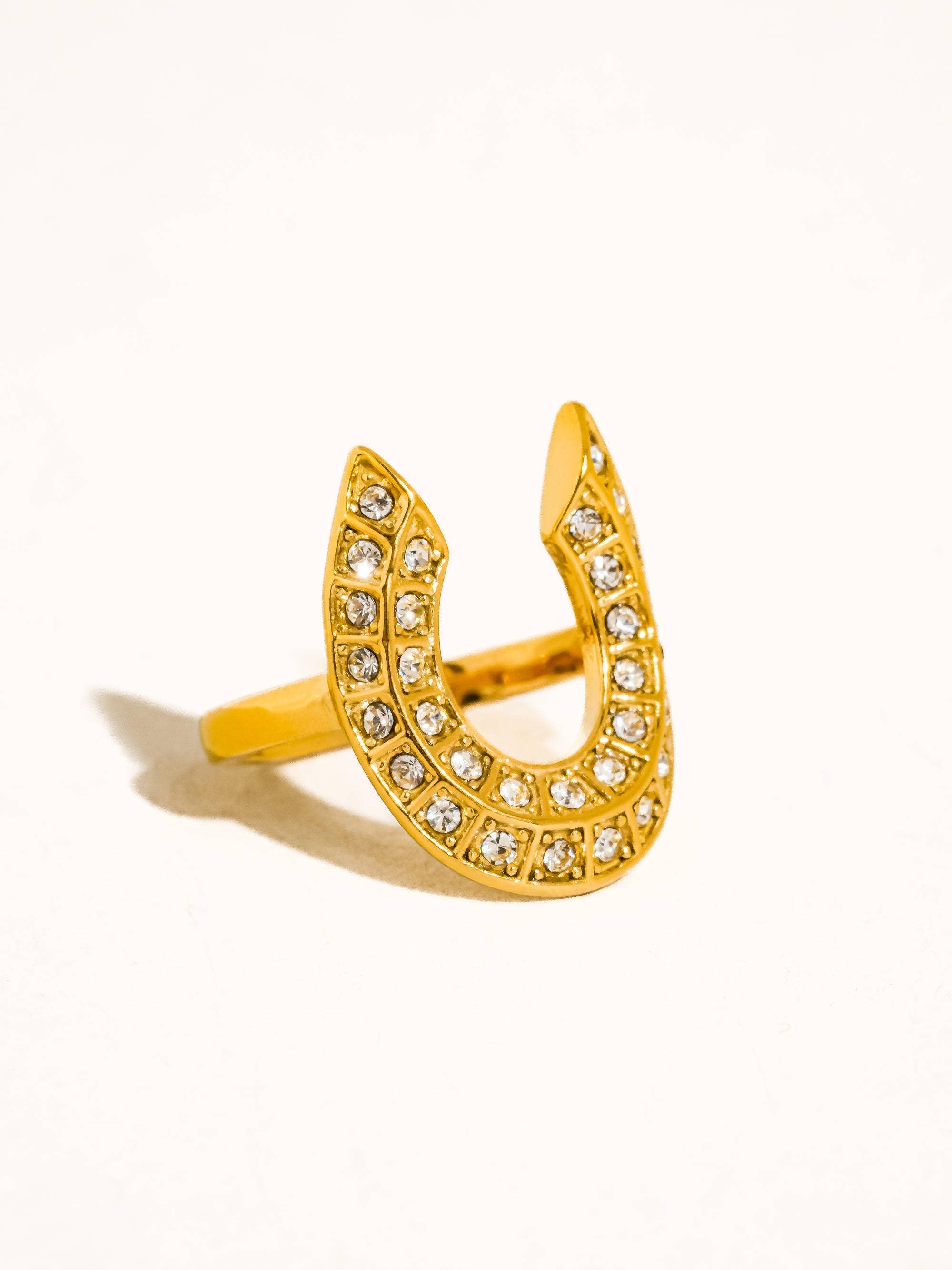 18K Gold Non-Tarnish CZ Horseshoe Ring: Yellow Gold / Rovanic-Small