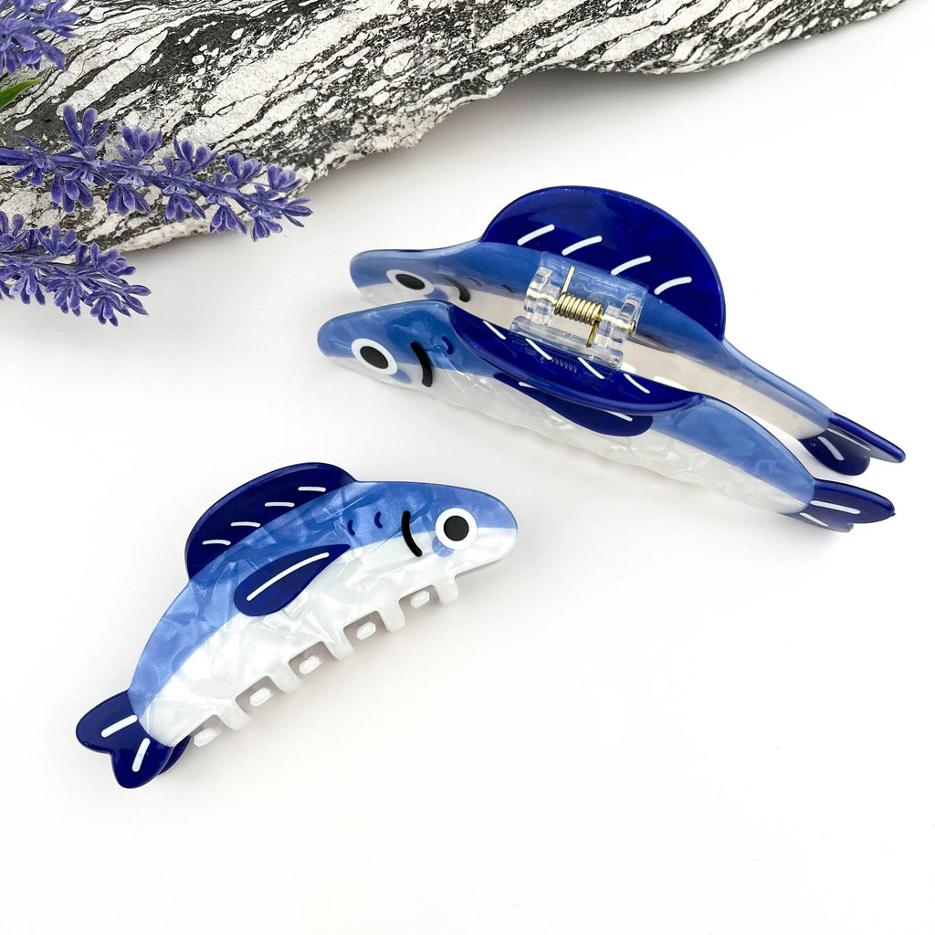 🐟 Playful Blue Flying Fish Hair Claw – Ocean-Inspired Charm: Blue / Small