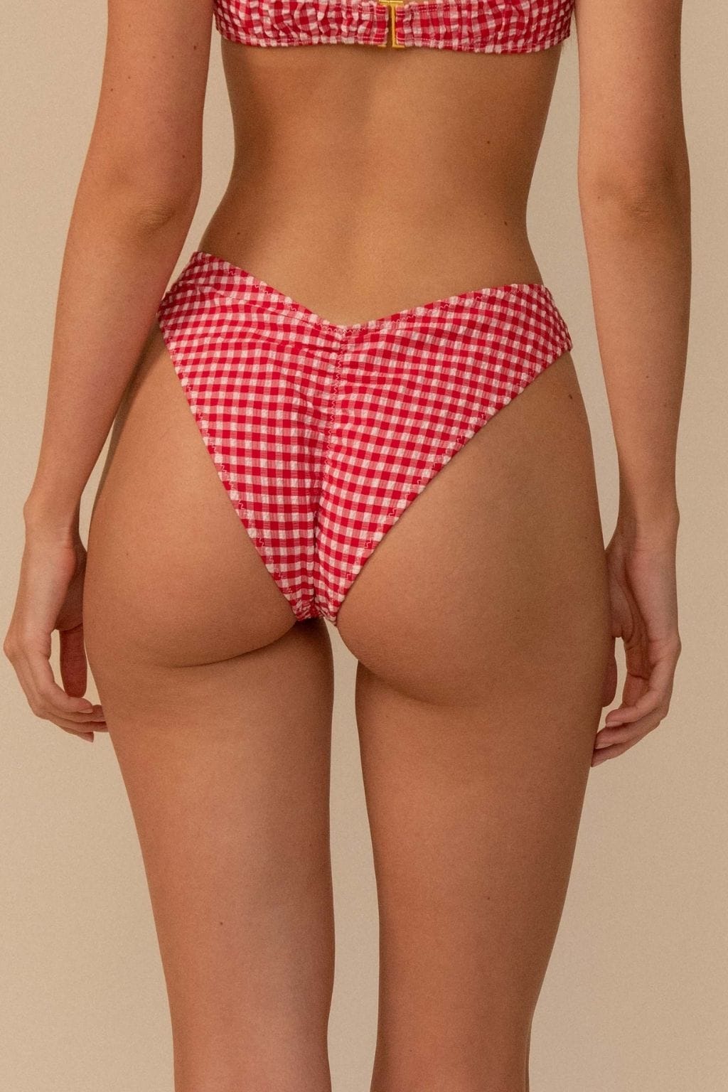 Montce Red Micro Gingham Lulu (Zig-Zag Stitch) Bikini Bottom