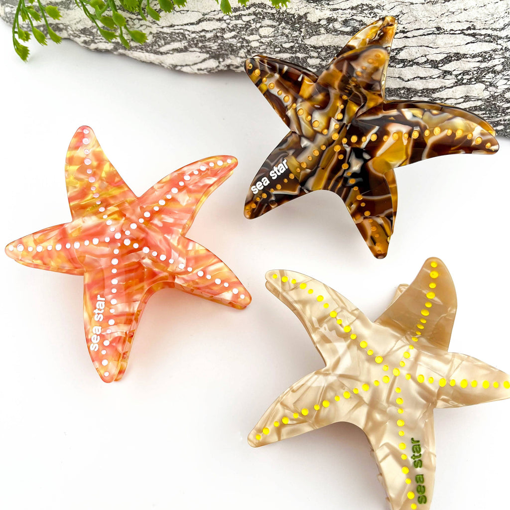 🌊 Starfish Acetate Hair Claw – Coastal Charm Clip 🐚
: White