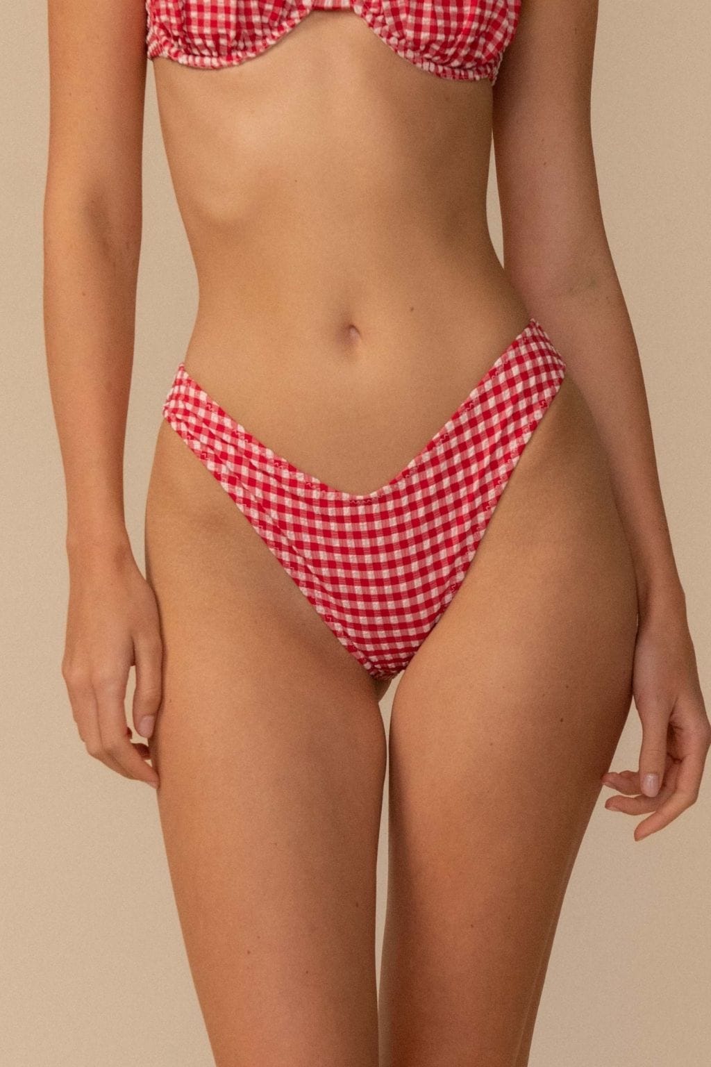 Montce Red Micro Gingham Lulu (Zig-Zag Stitch) Bikini Bottom