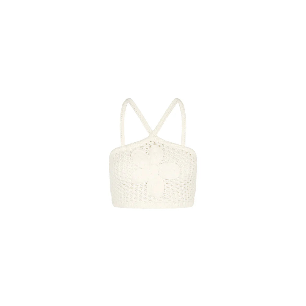 Kulani Kinis Applique Knit Halter Crop - Whipped White