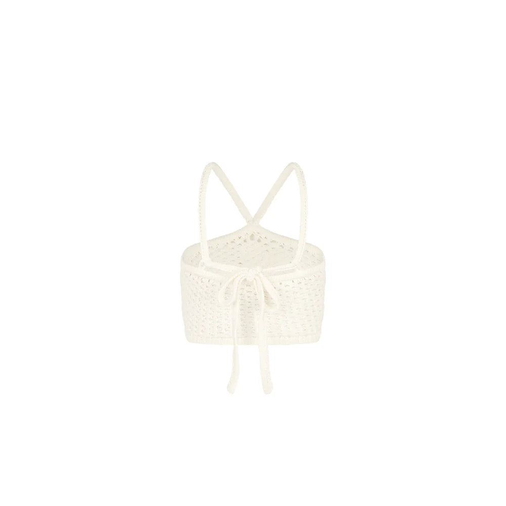 Kulani Kinis Applique Knit Halter Crop - Whipped White