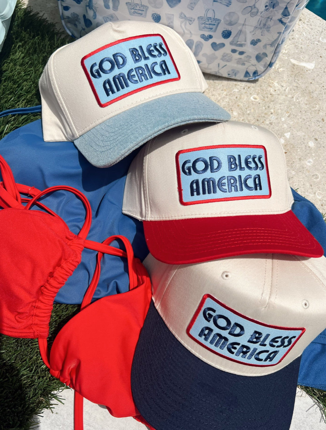 KenzKustomz God Bless America - Vintage Trucker Hat - Red