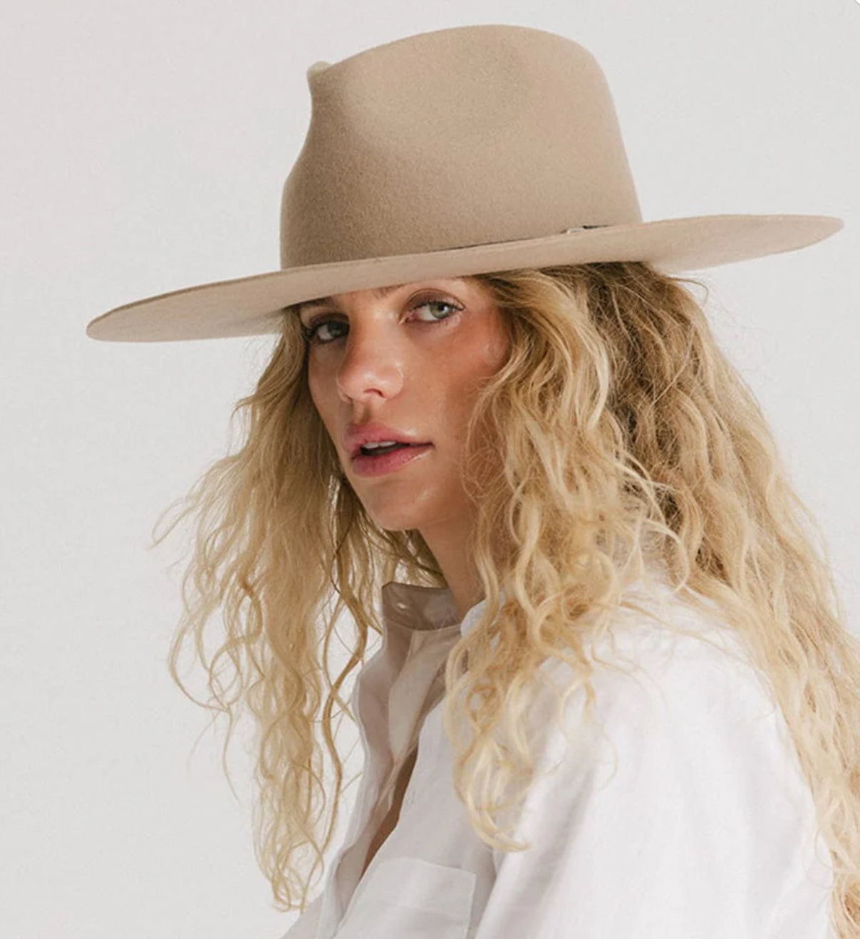 GIGI PIP Wesley Wide Brim Fedora Hat Tan