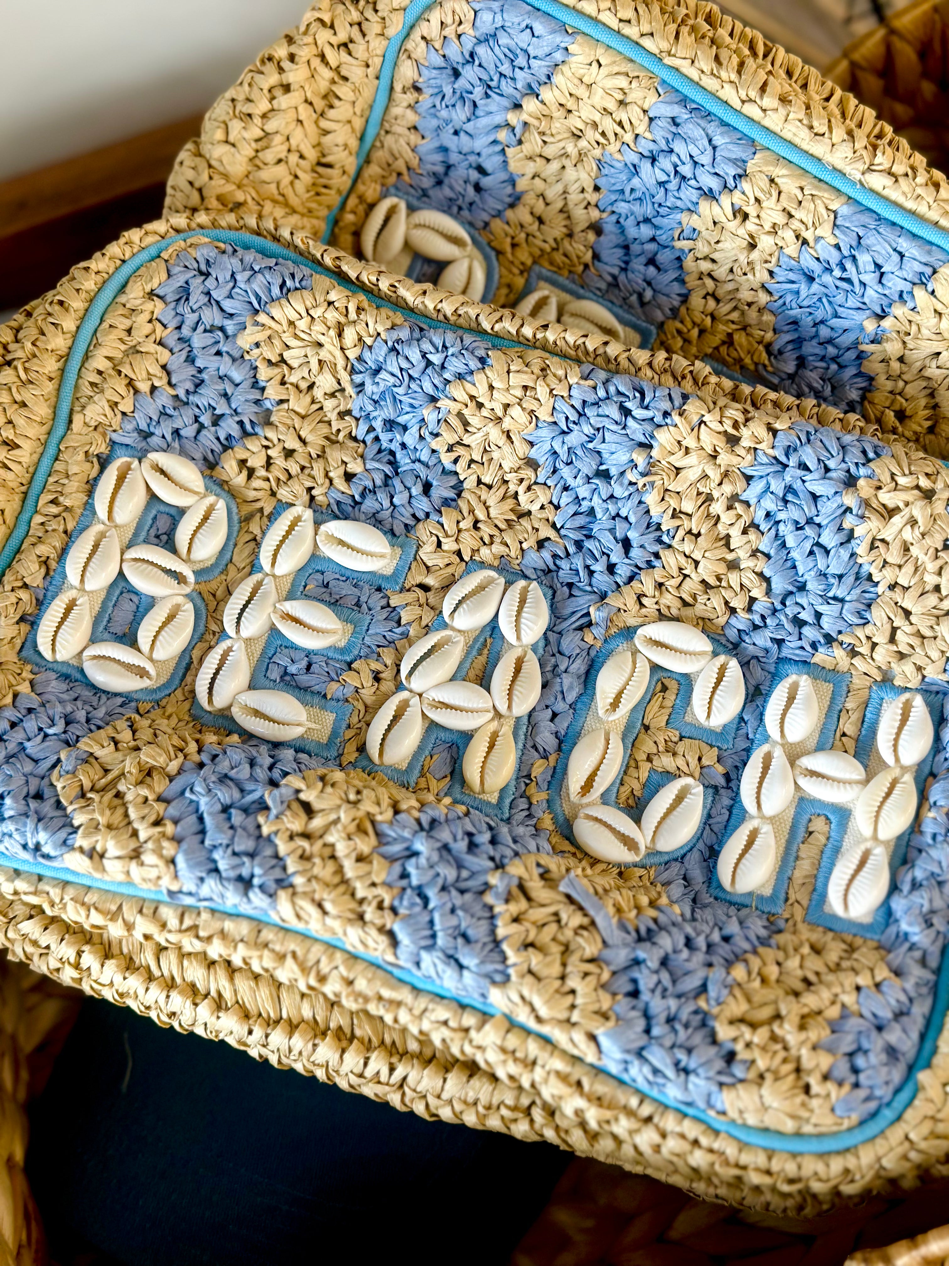 KenzKustomz Beach XL Makeup Bag with Puka Shells - Blue