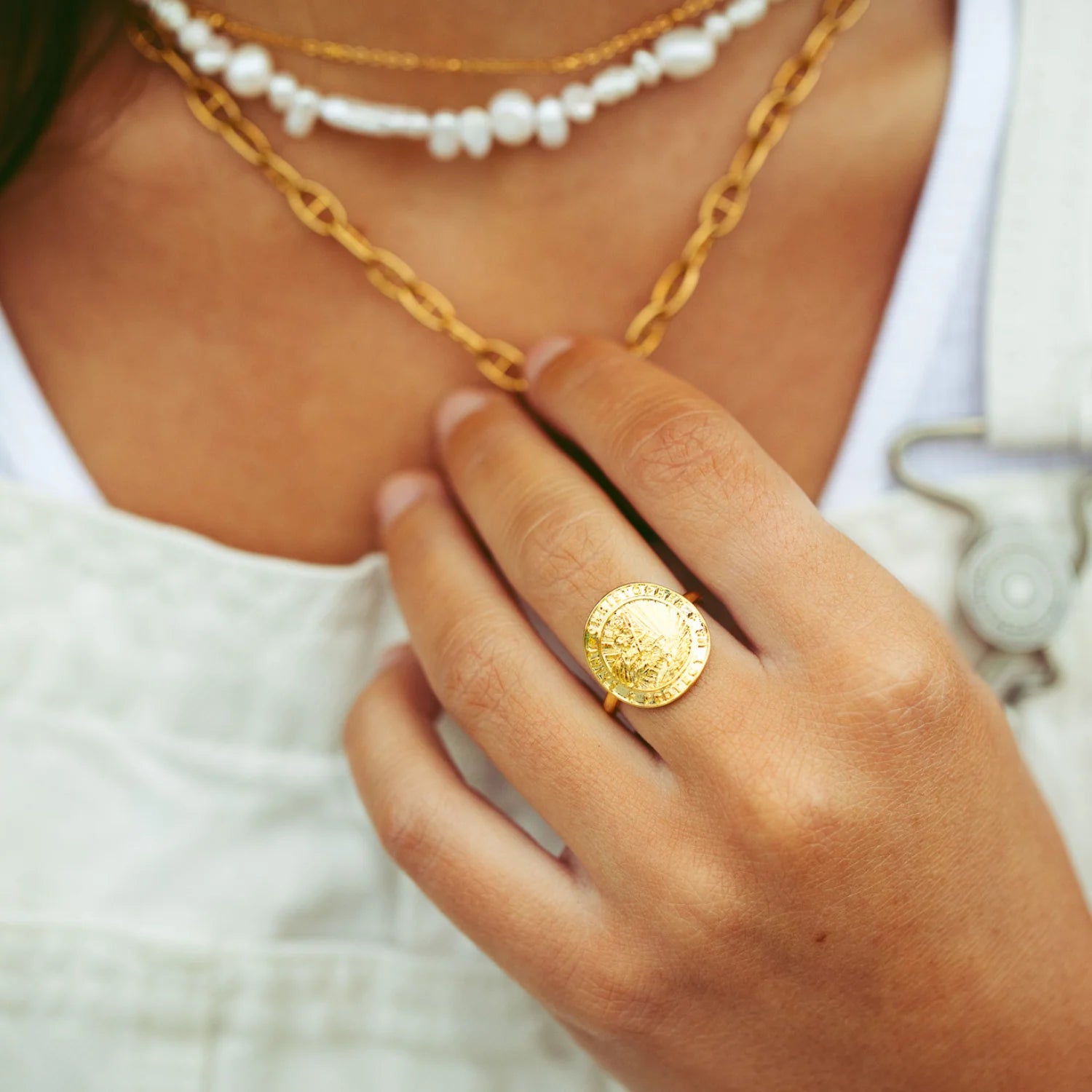 Get Back Necklaces Gold St. Christopher Medallion Ring