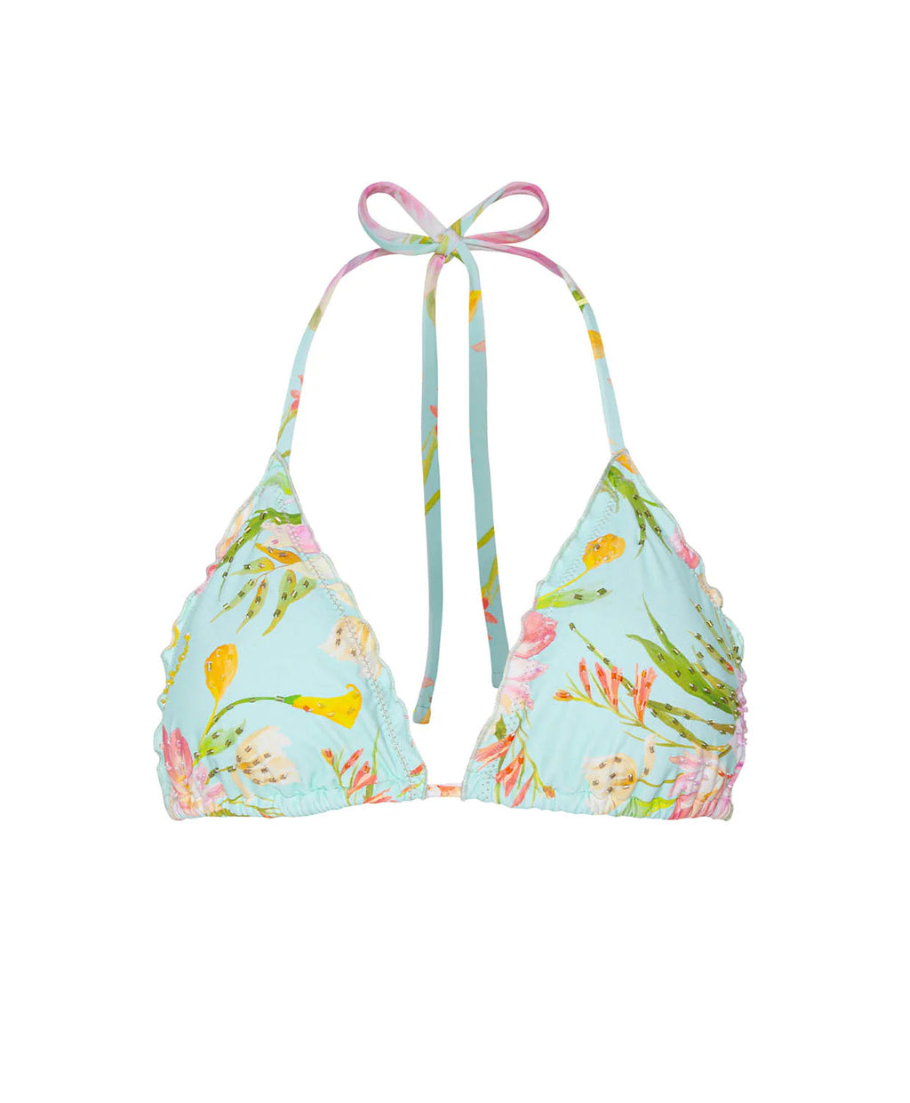 PQ Swim PETAL EMBROIDERED
 LETTUCE EDGE TRIANGLE TOP