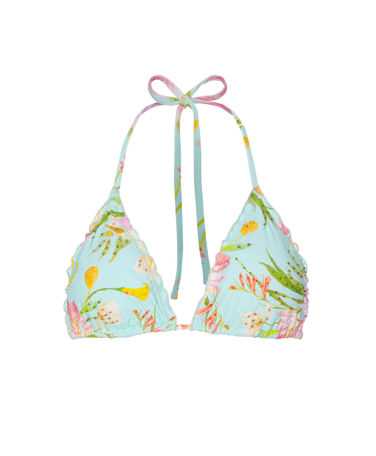 PQ Swim PETAL EMBROIDERED
 LETTUCE EDGE TRIANGLE TOP